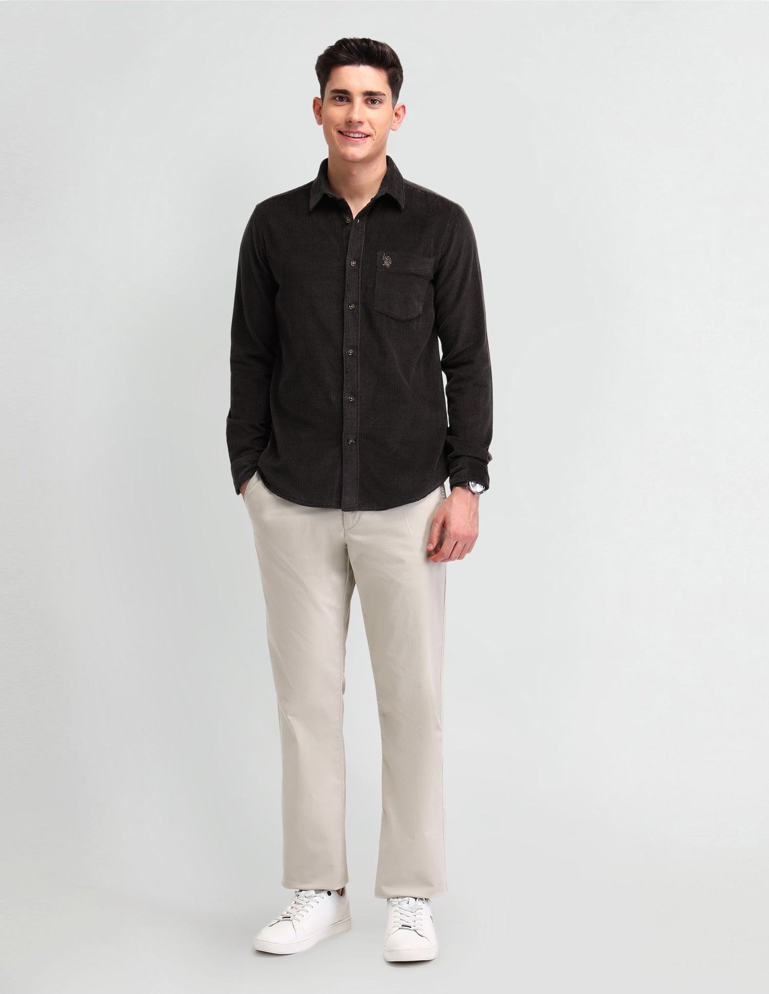 Textured Slim Fit Shirt Brown - U.S. Polo Assn. India | Large