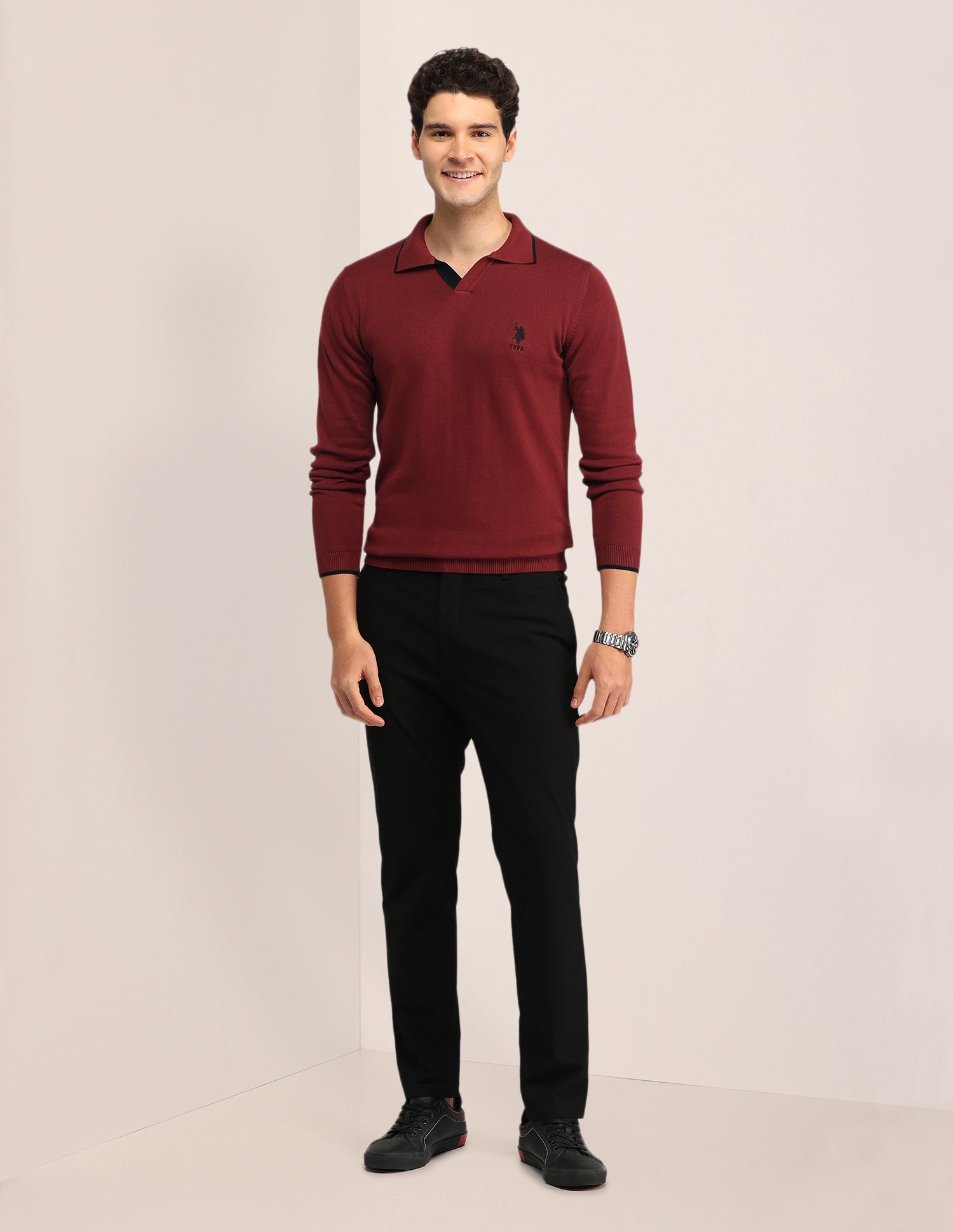 Solid Regular Fit Sweater Red - U.S. Polo Assn. India | Large