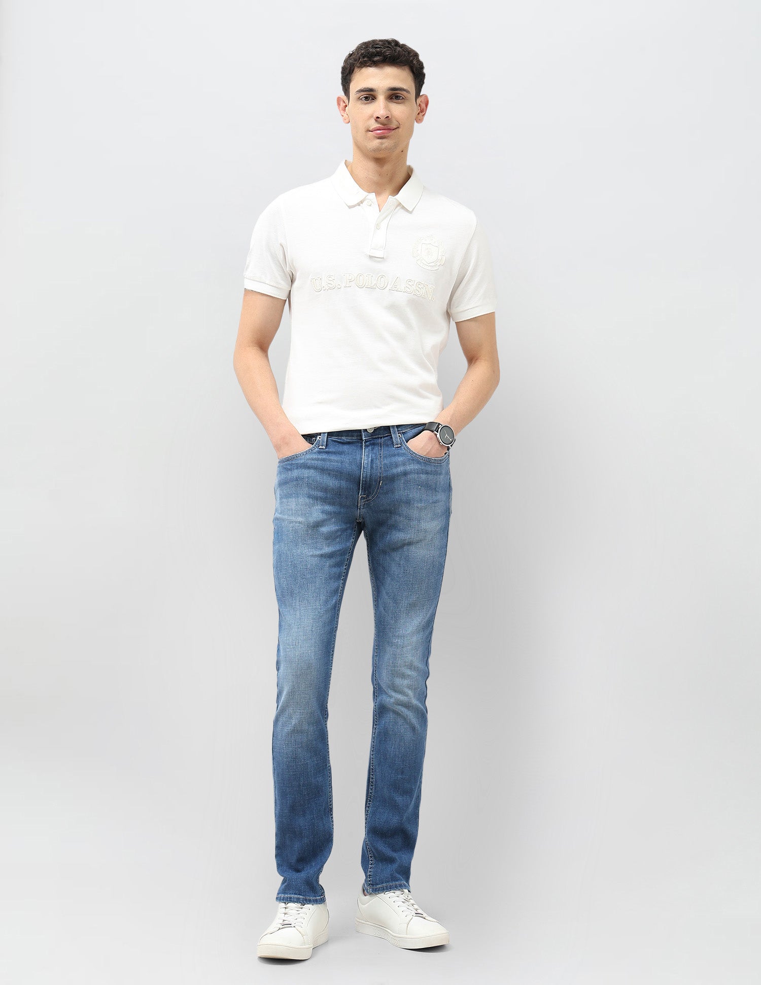 Regallo Skinny Fit Whiskered Jeans Med Blue - U.S. Polo Assn. India | Large