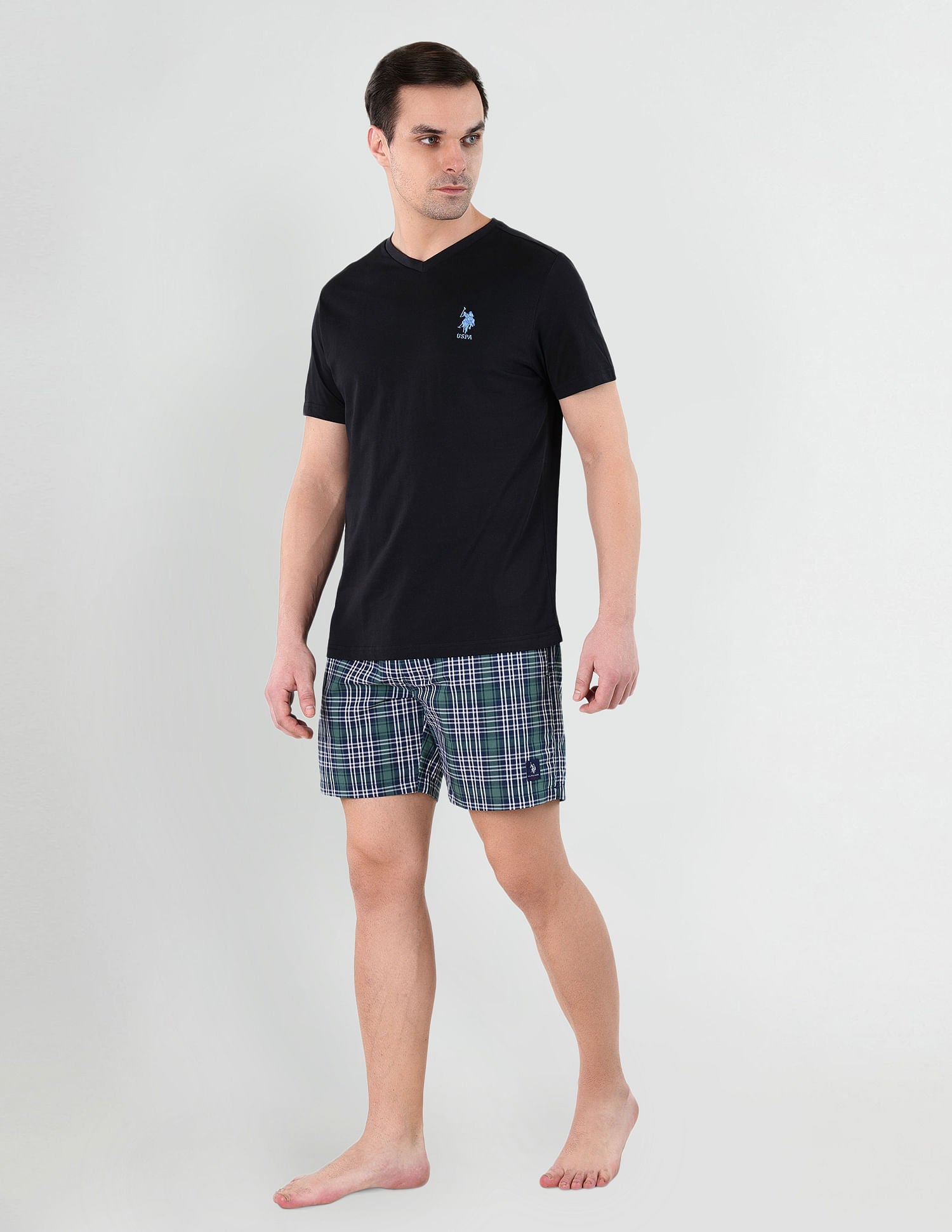 Checkered Cotton Twill EX002 Boxers - Pack Of 1 Navy, Green and White - U.S. POLO ASSN. | Large