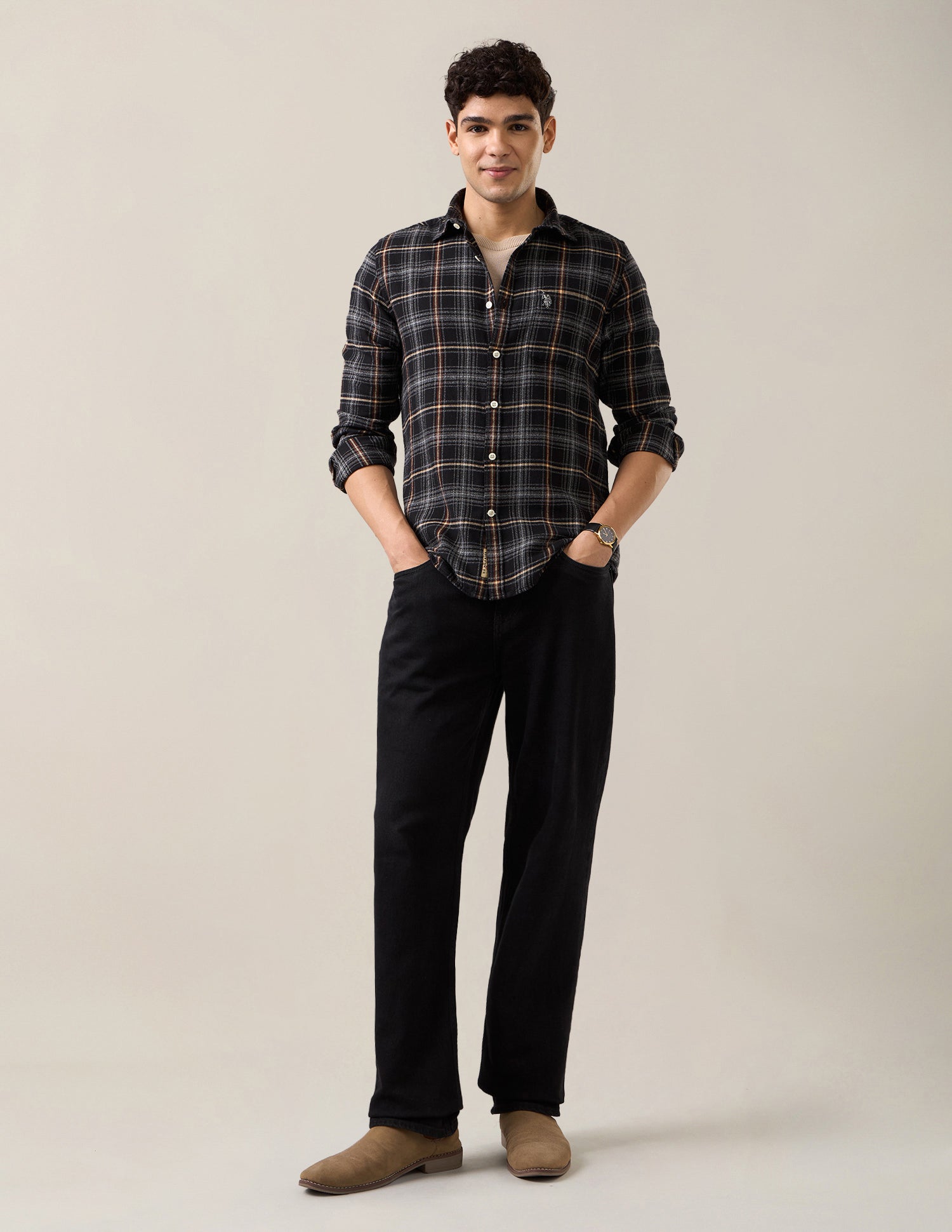 Plaid Checked Twill Shirt Black - U.S. Polo Assn. India | Large