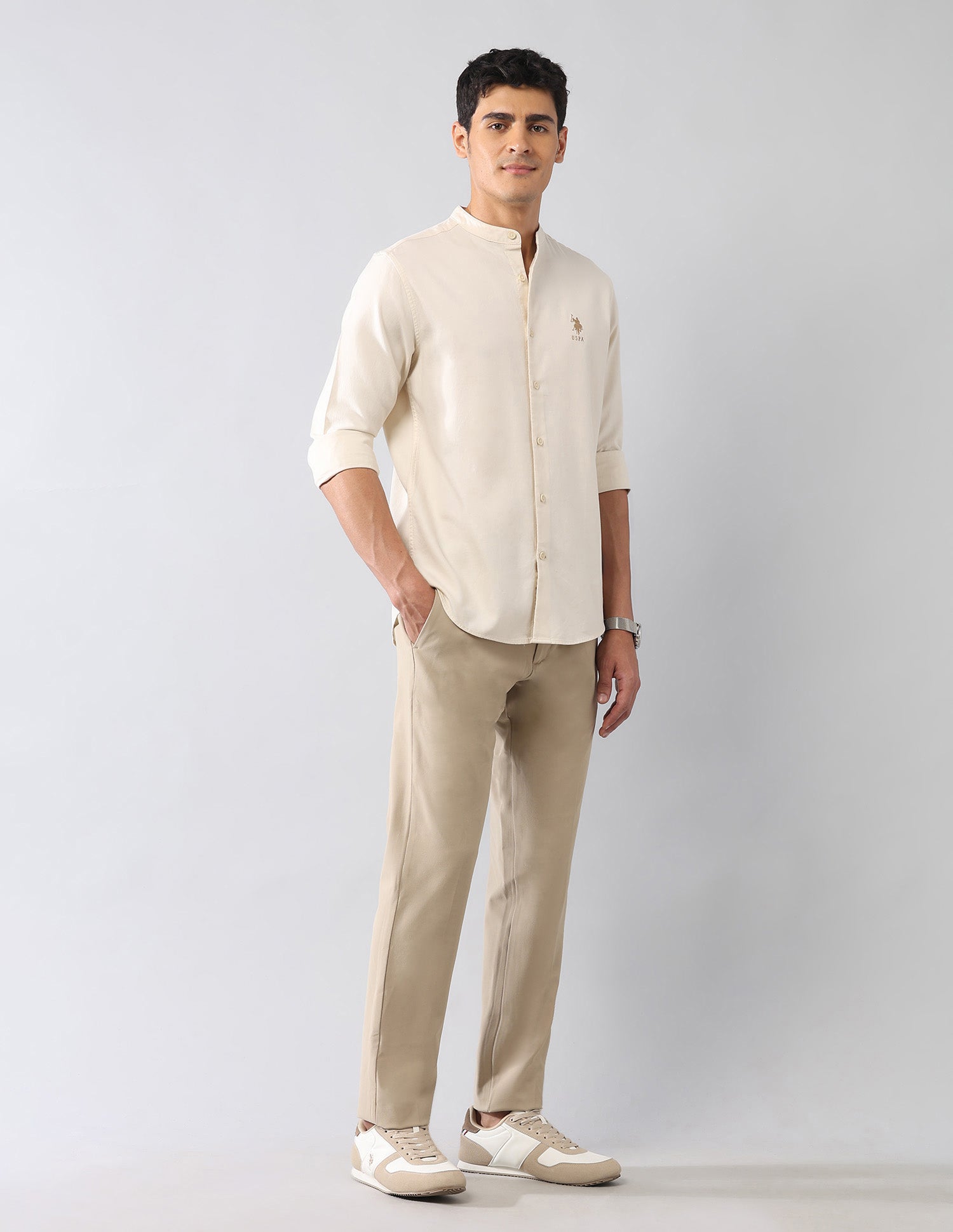 Solid Twill Regular Fit Shirt Ecru - U.S. Polo Assn. India | Large