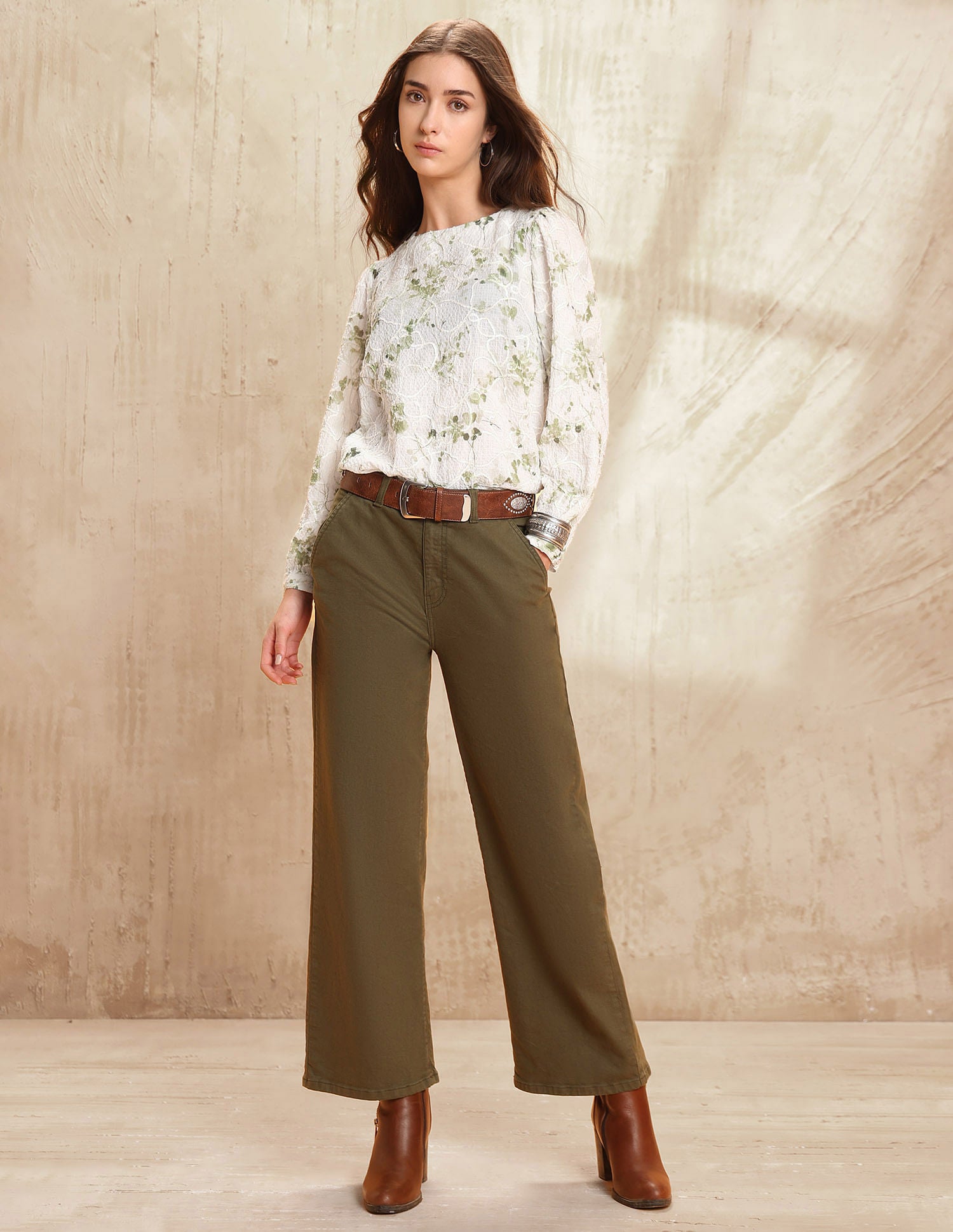 Floral Textured Top Olive - U.S. POLO ASSN. | Large