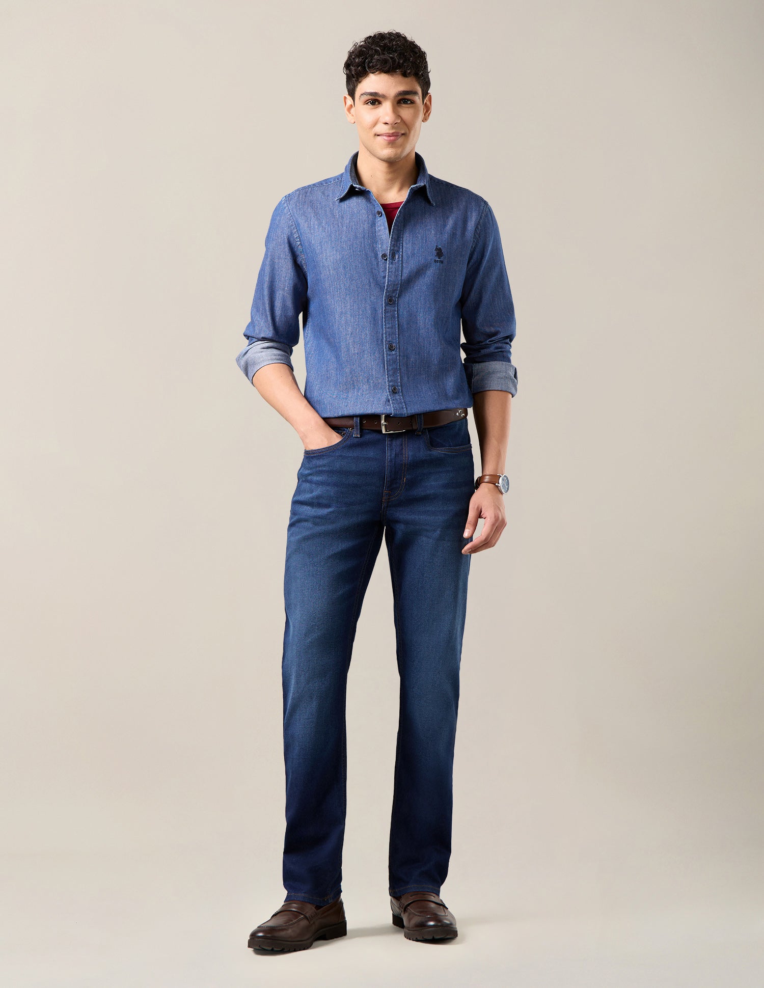 Twill Regular Fit Shirt Dark Indigo - U.S. Polo Assn. India | Large