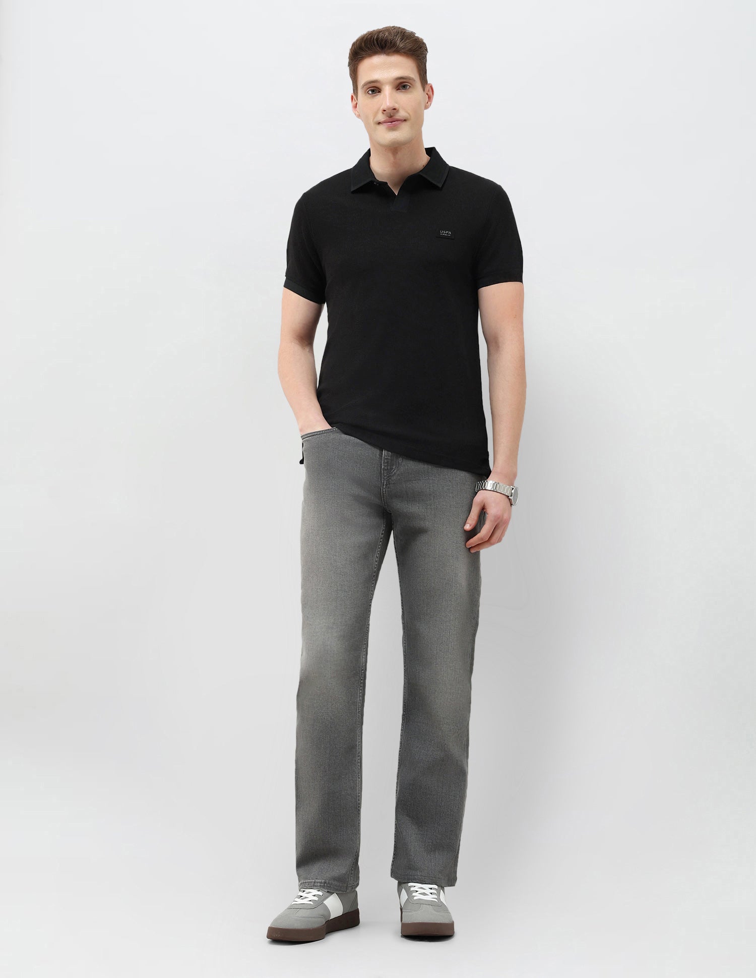 Textured Black & Gold Slim Fit Polo Shirt Black - U.S. Polo Assn. India | Large