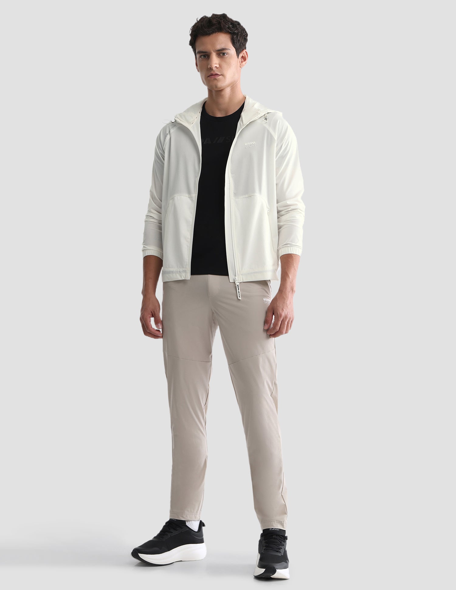 Solid Hooded Active Jacket Off White - U.S. Polo Assn. India | Large