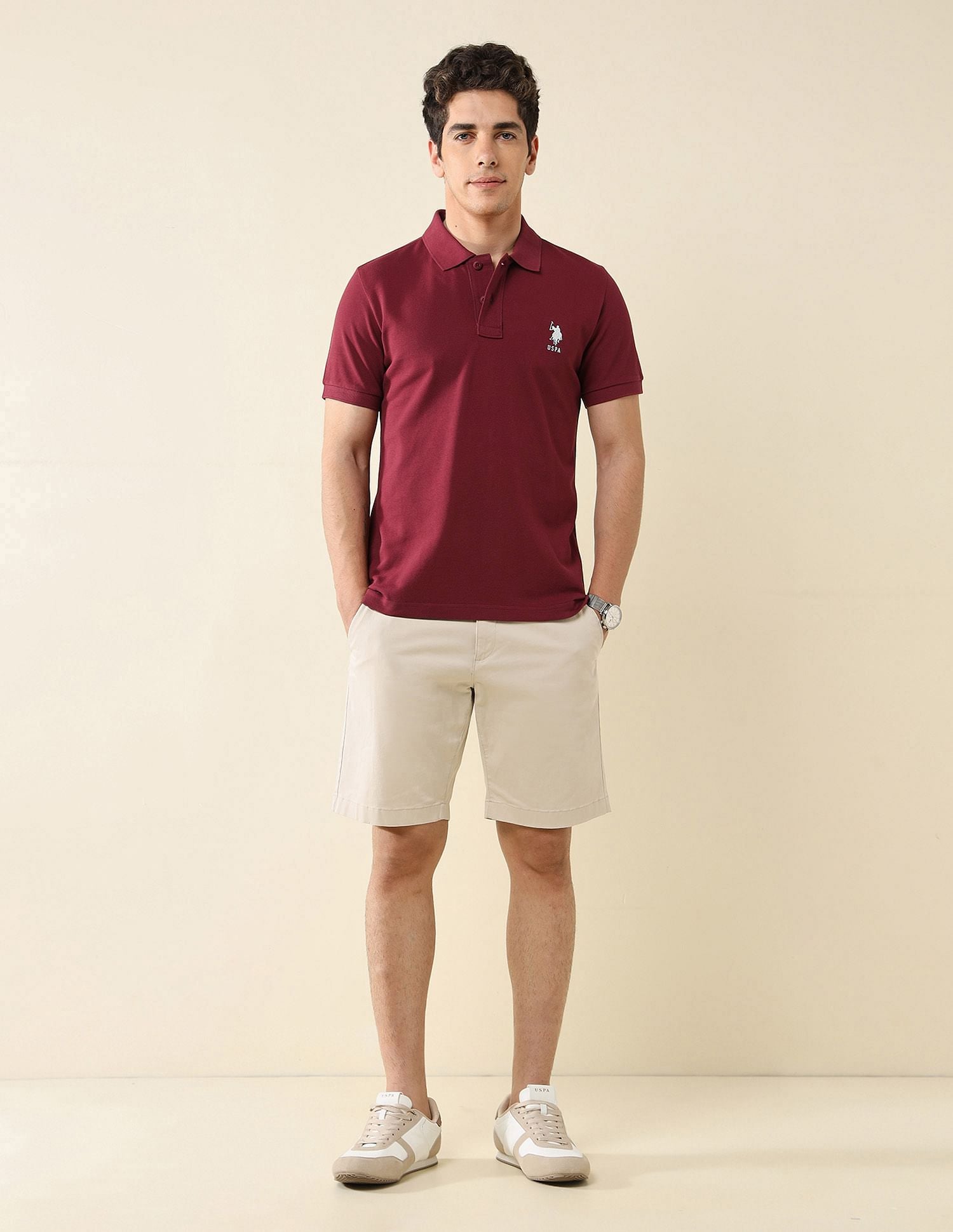 Pure Cotton Slim Fit Polo Shirt Wine - U.S. Polo Assn. India | Large