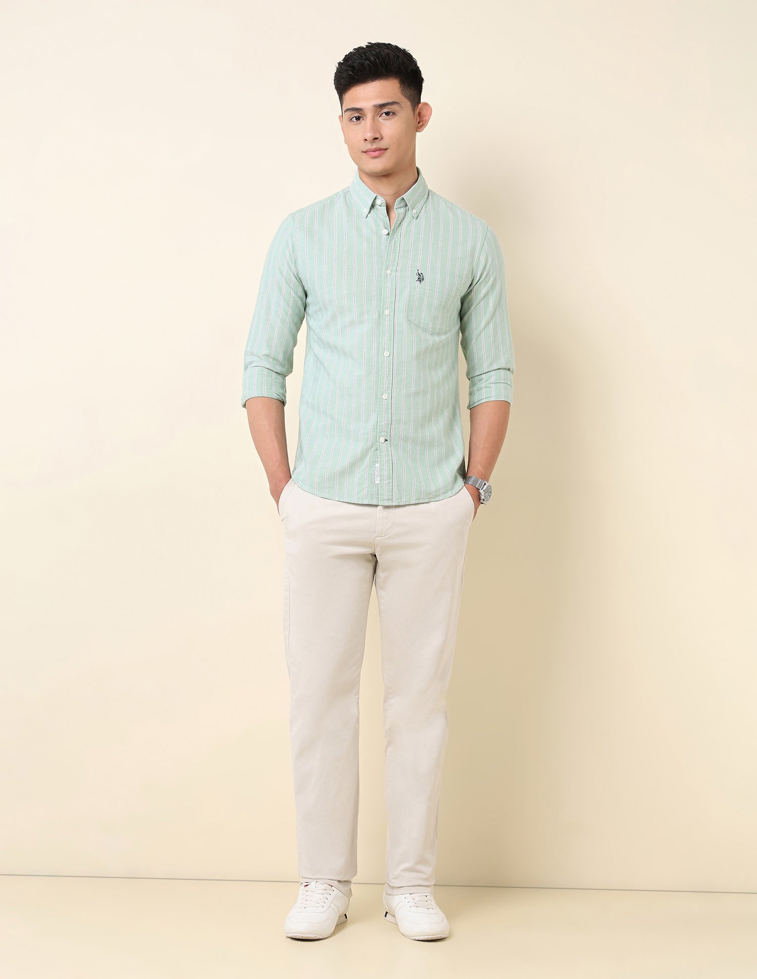 Vertical Striped Oxford Button-Down Shirt Green - U.S. Polo Assn. India | Large