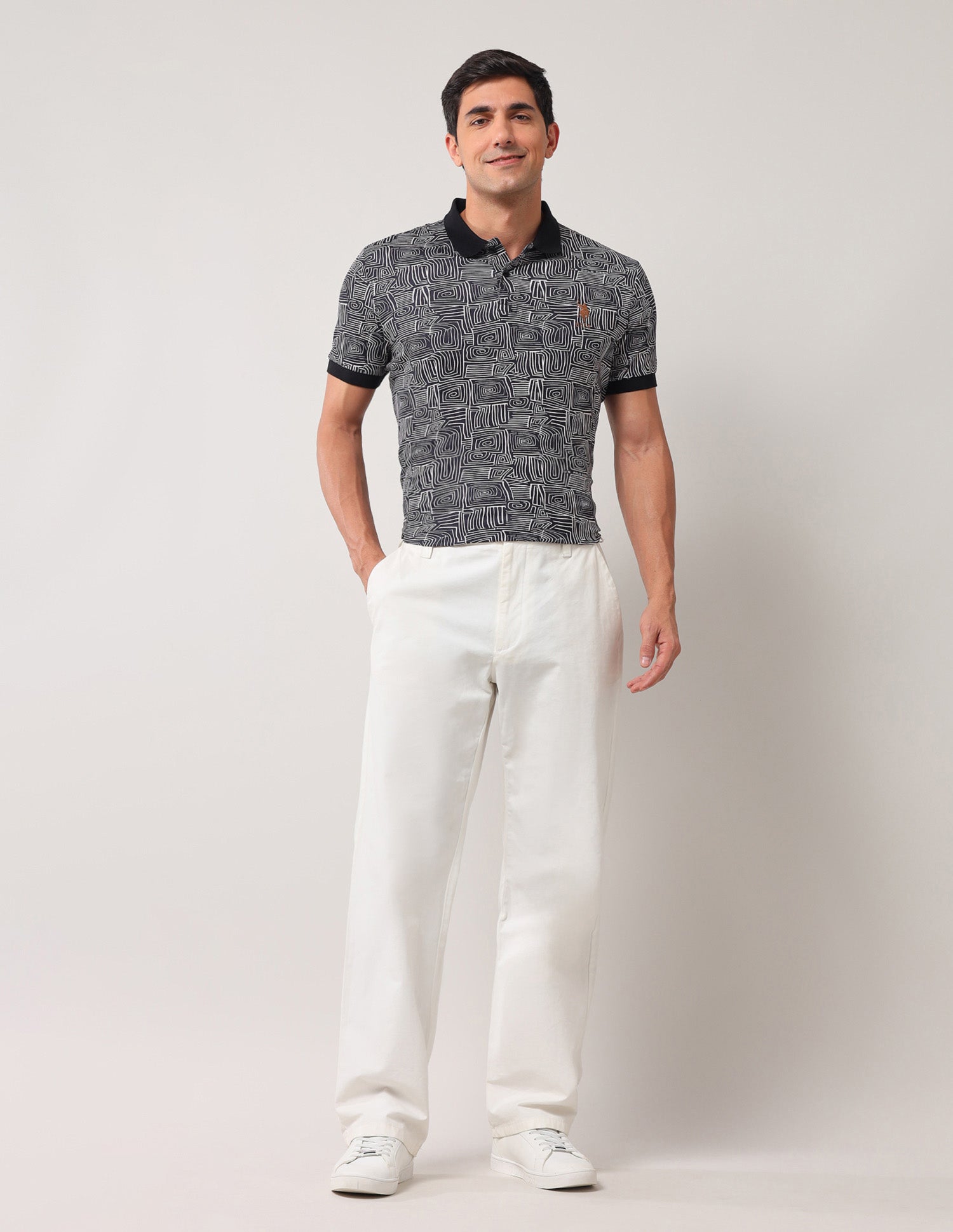 Abstract Printed Pure Cotton Polo Shirt Black - U.S. Polo Assn. India | Large