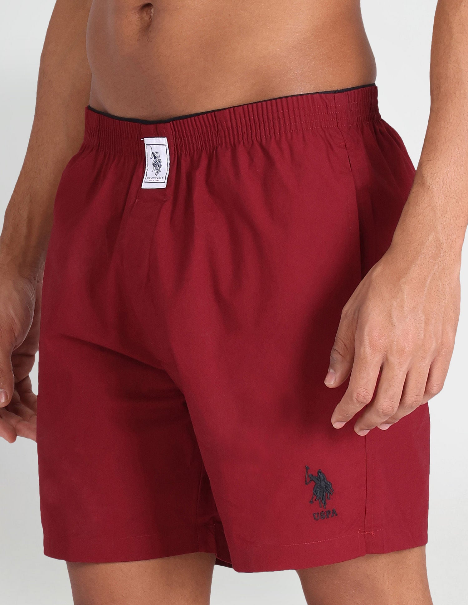 Pure Cotton Brushed Elastic I108 Boxers - Pack Of 1 Maroon - U.S. POLO ASSN. | Large
