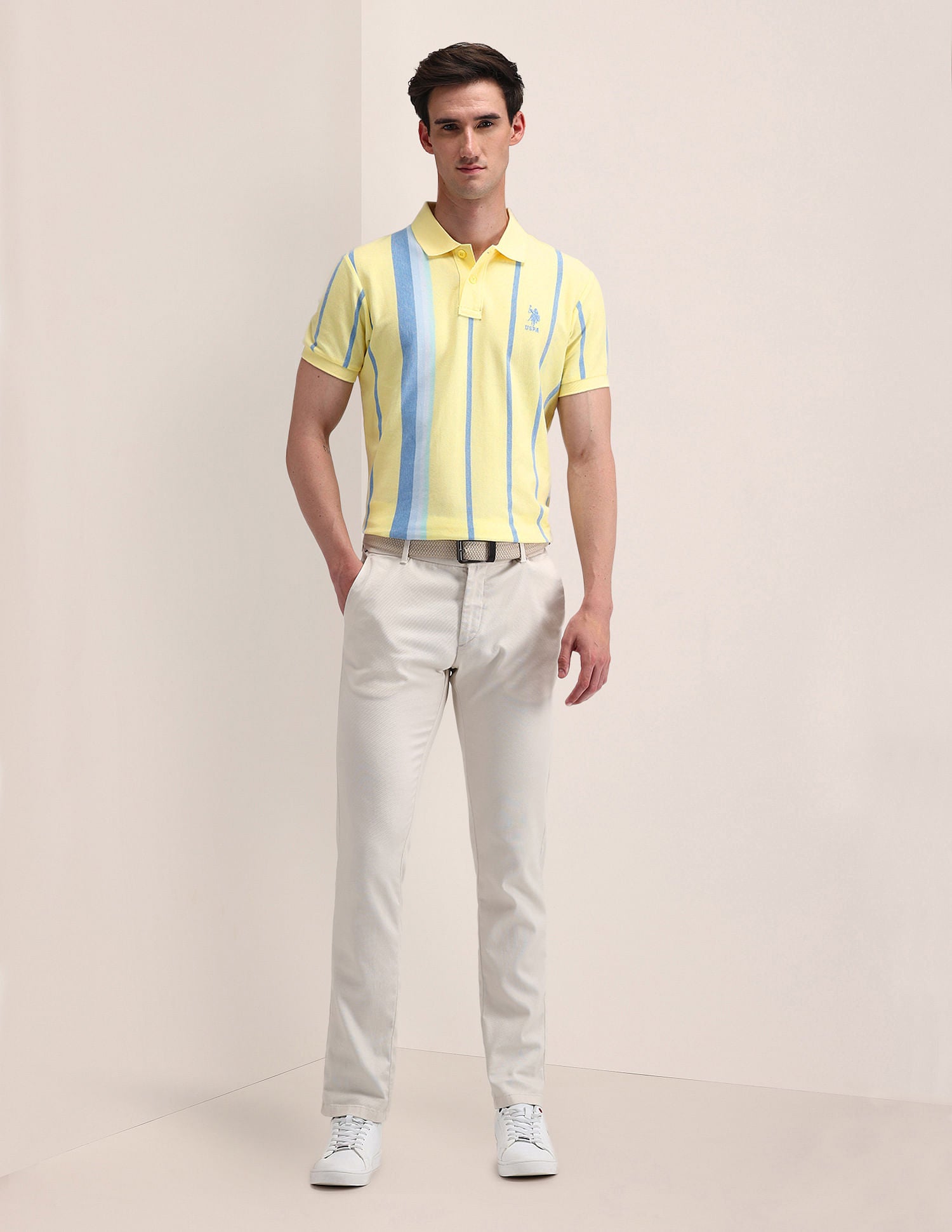 Slim Fit Vertical Striped Polo Shirt Yellow - U.S. Polo Assn. India | Large
