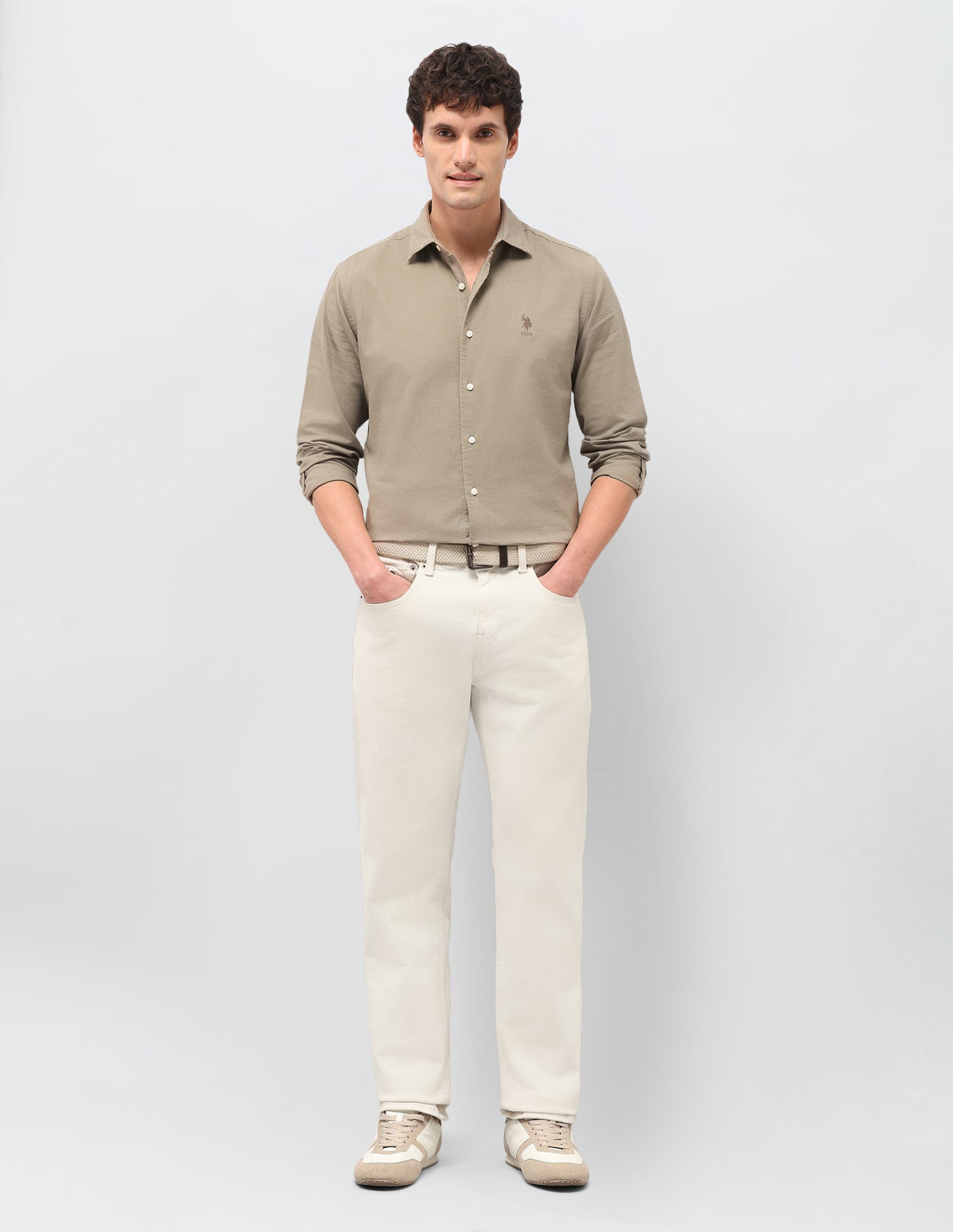 Dobby Solid Shirt Khaki - U.S. Polo Assn. India | Large