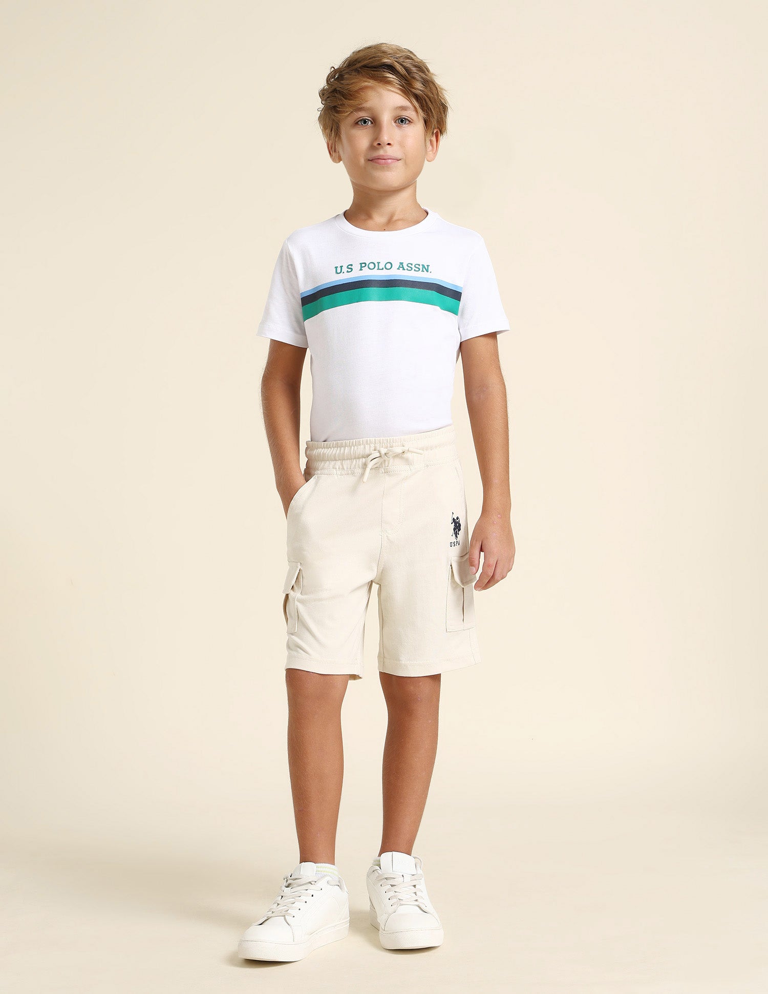 Boys Pure Cotton Regular Fit Shorts Off White - U.S. POLO ASSN. | Large