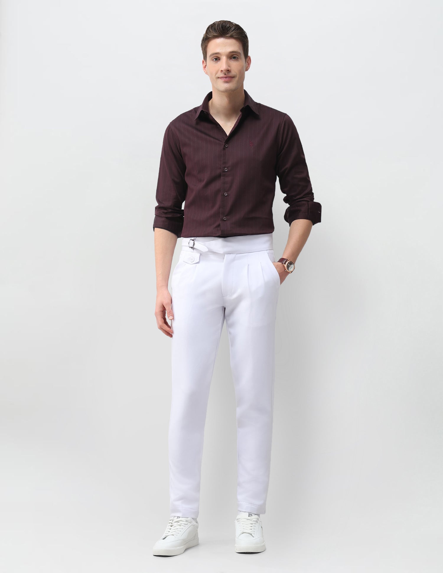 Vertical Striped Satin Shirt Burgundy - U.S. Polo Assn. India | Large