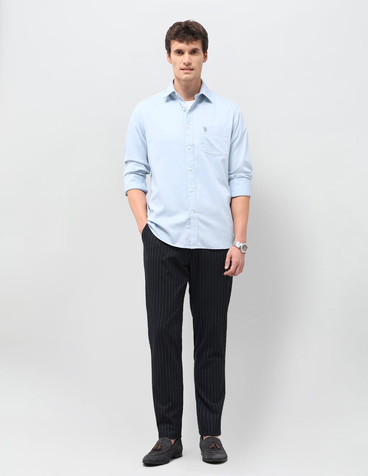 Solid Tailored Fit Shirt Blue - U.S. Polo Assn. India | Large