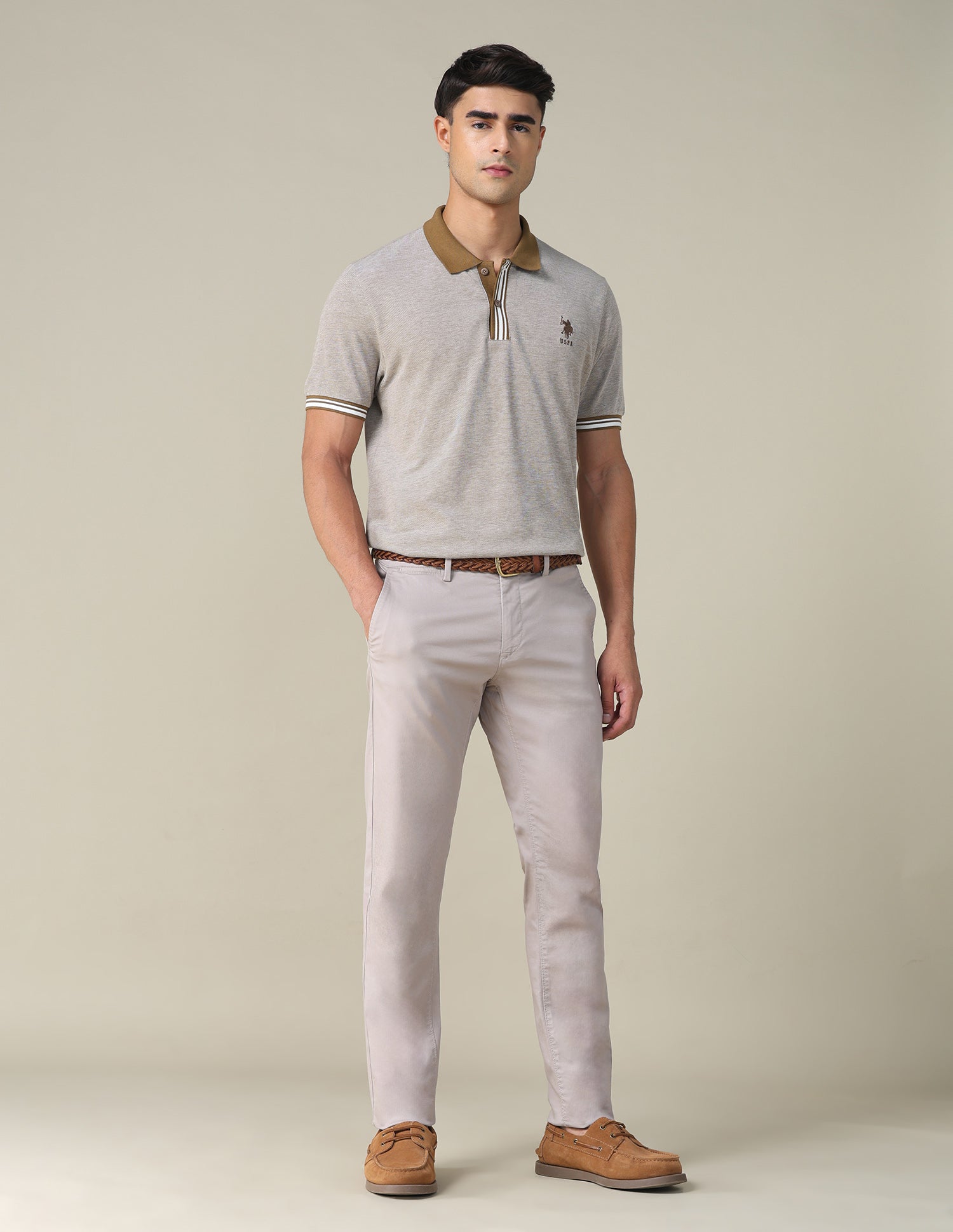 Heathered Regular Fit Polo Shirt Light Beige - U.S. POLO ASSN. | Large