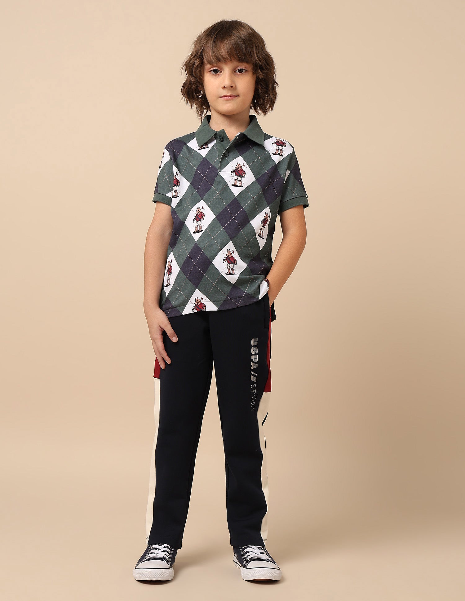 Boys Graphic Argyle Printed Polo Shirt Dark Green - U.S. POLO ASSN. | Large