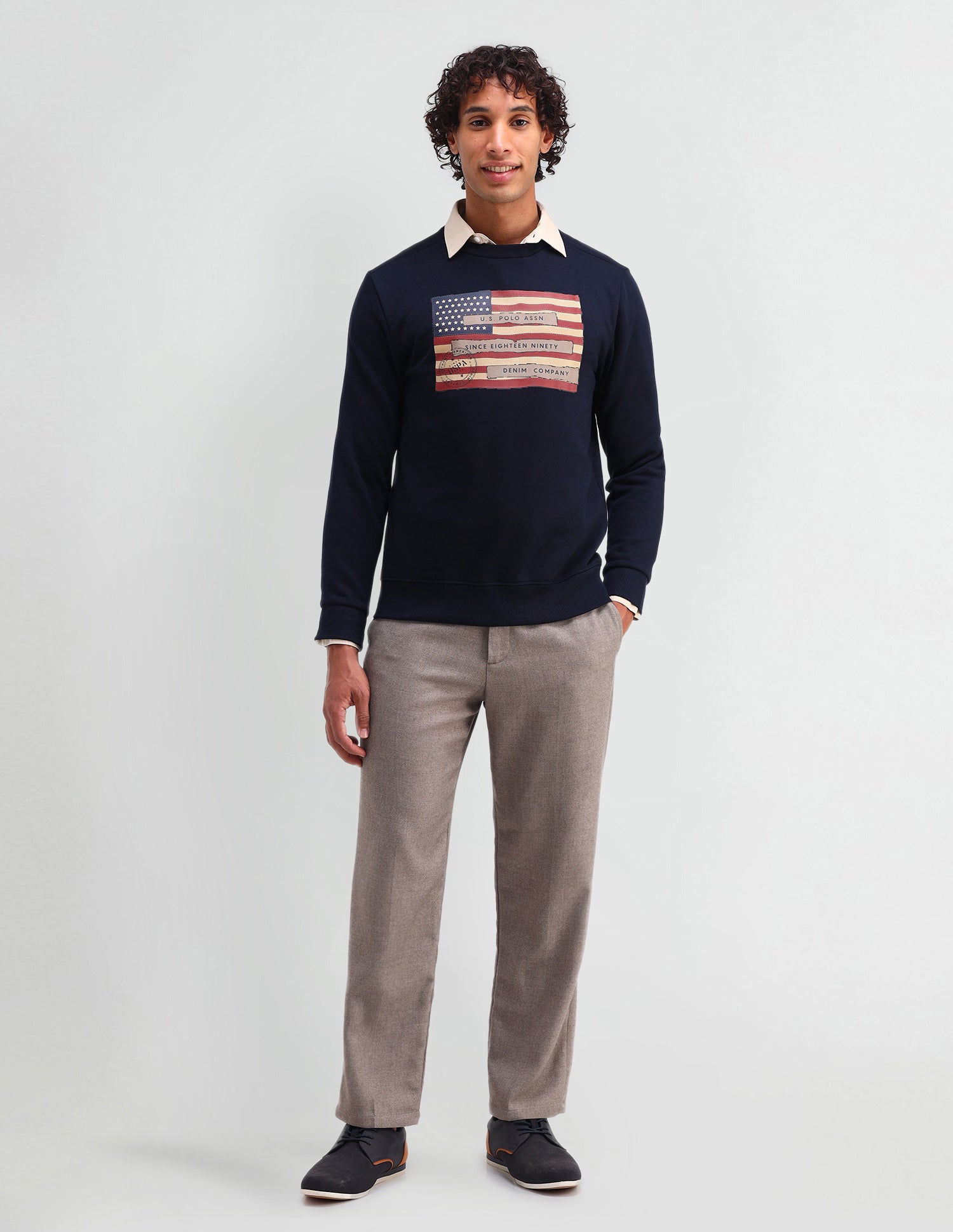 Graphic Printed Muscle Fit Sweatshirt Navy - U.S. Polo Assn. India | Large