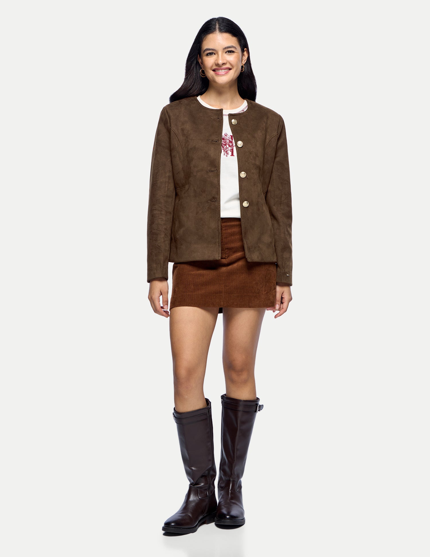 Solid Princess Detail Jacket Brown - U.S. Polo Assn. India | Large