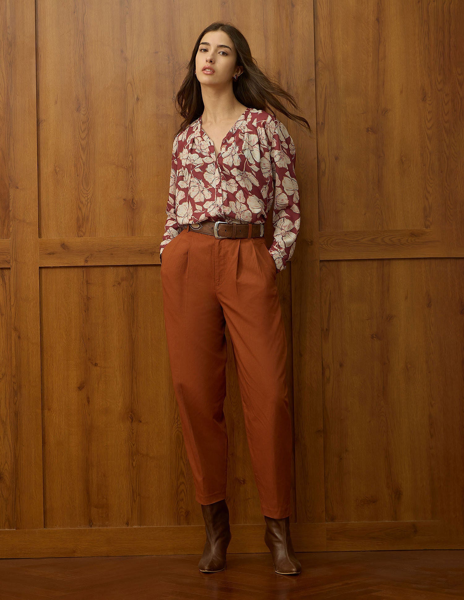 Relaxed Fit Floral Printed Top Brown - U.S. POLO ASSN. | Large