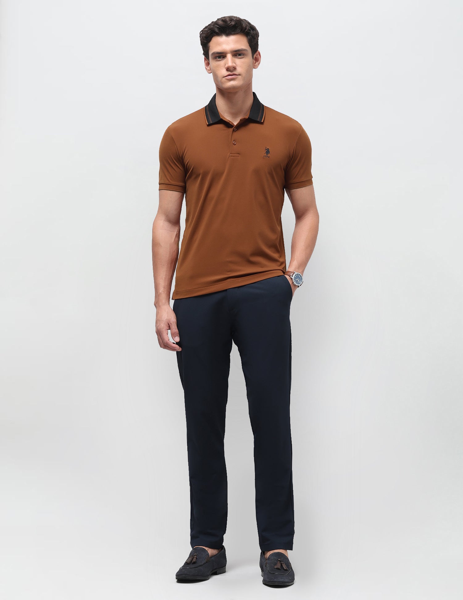 Solid Slim Fit Polo Shirt Rust - U.S. Polo Assn. India | Large