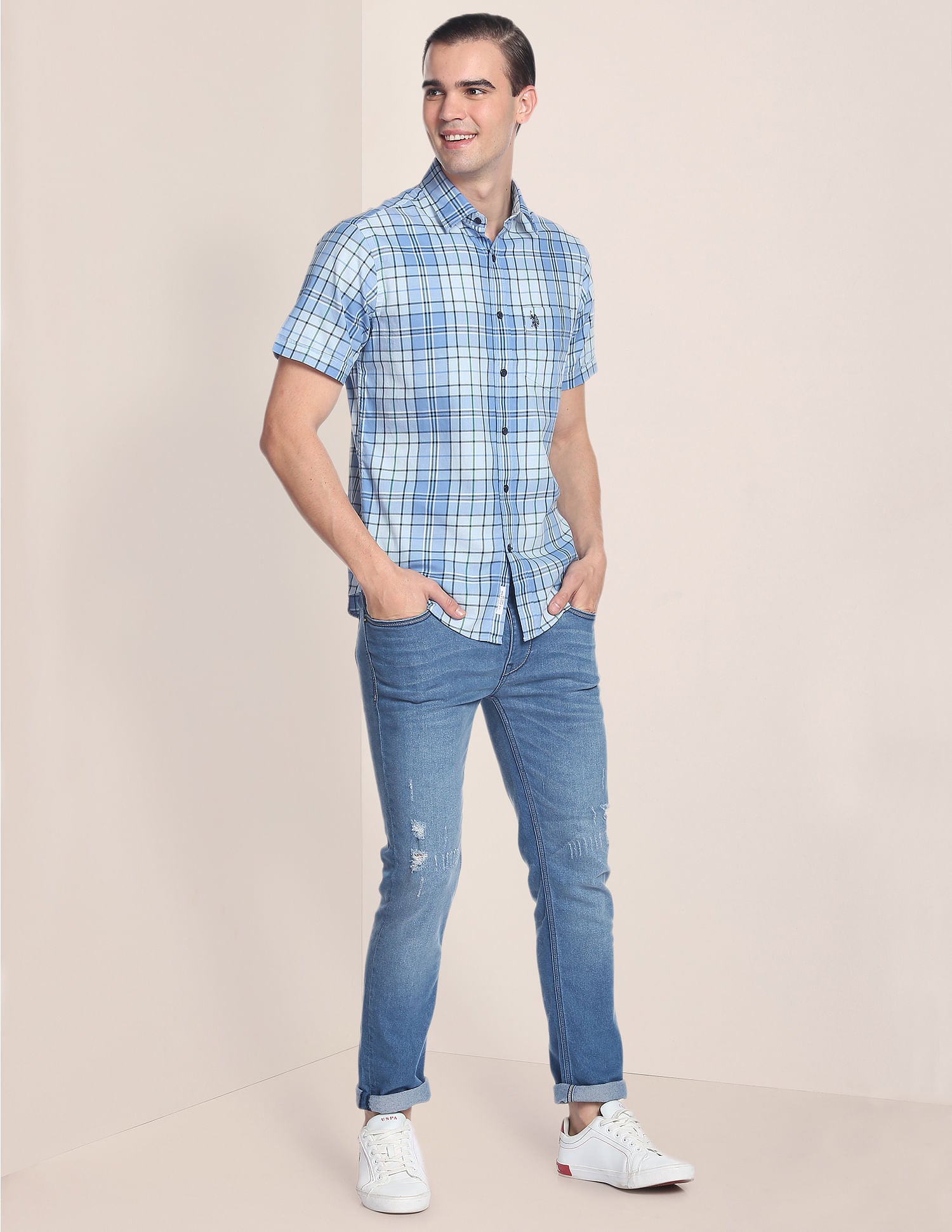 Plaid Check Twill Casual Shirt Blue - U.S. Polo Assn. India | Large