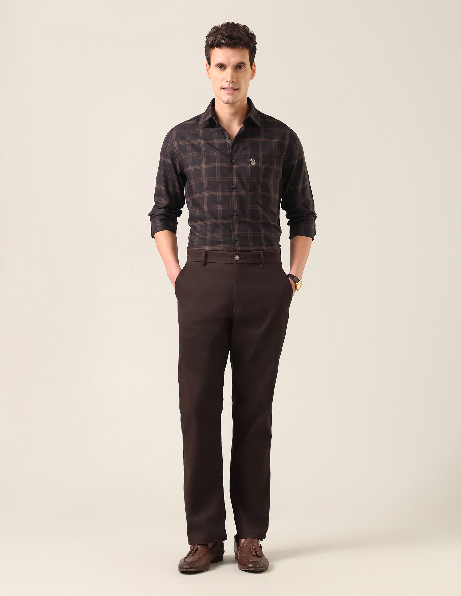 Grid Tattersall Checked Twill Shirt Choco - U.S. Polo Assn. India | Large
