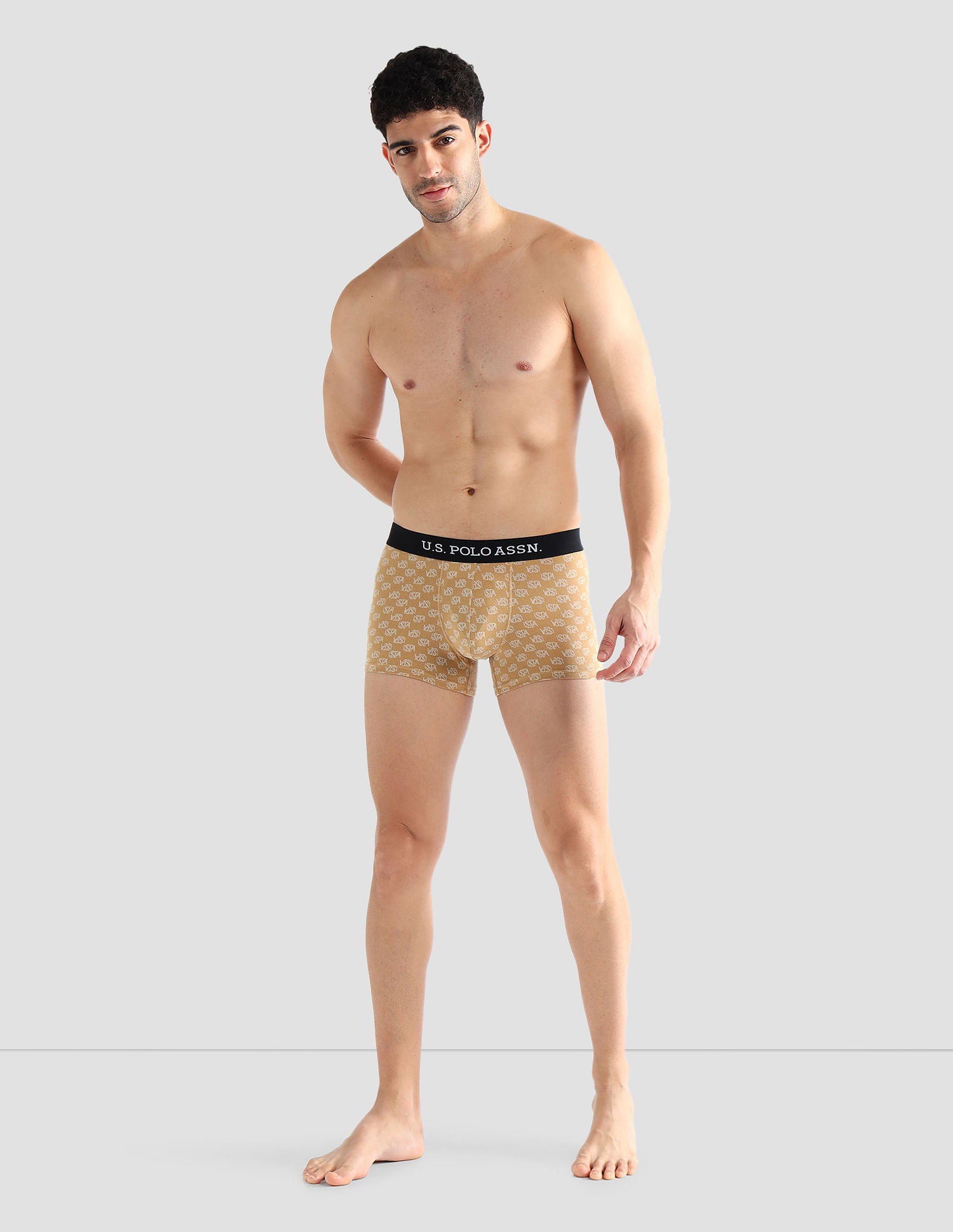 Elasticized Waist Solid OET14 Trunks - Pack Of 3 Old Rose, Iced Coffee and White - U.S. POLO ASSN. | Large