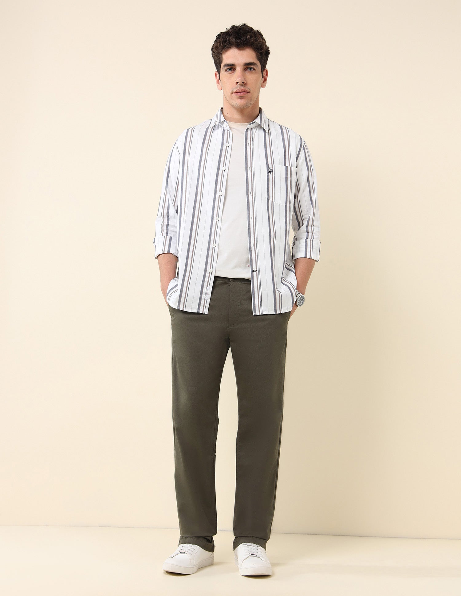 Solid Riley Fit Straight Fit Trousers Olive - U.S. Polo Assn. India | Large