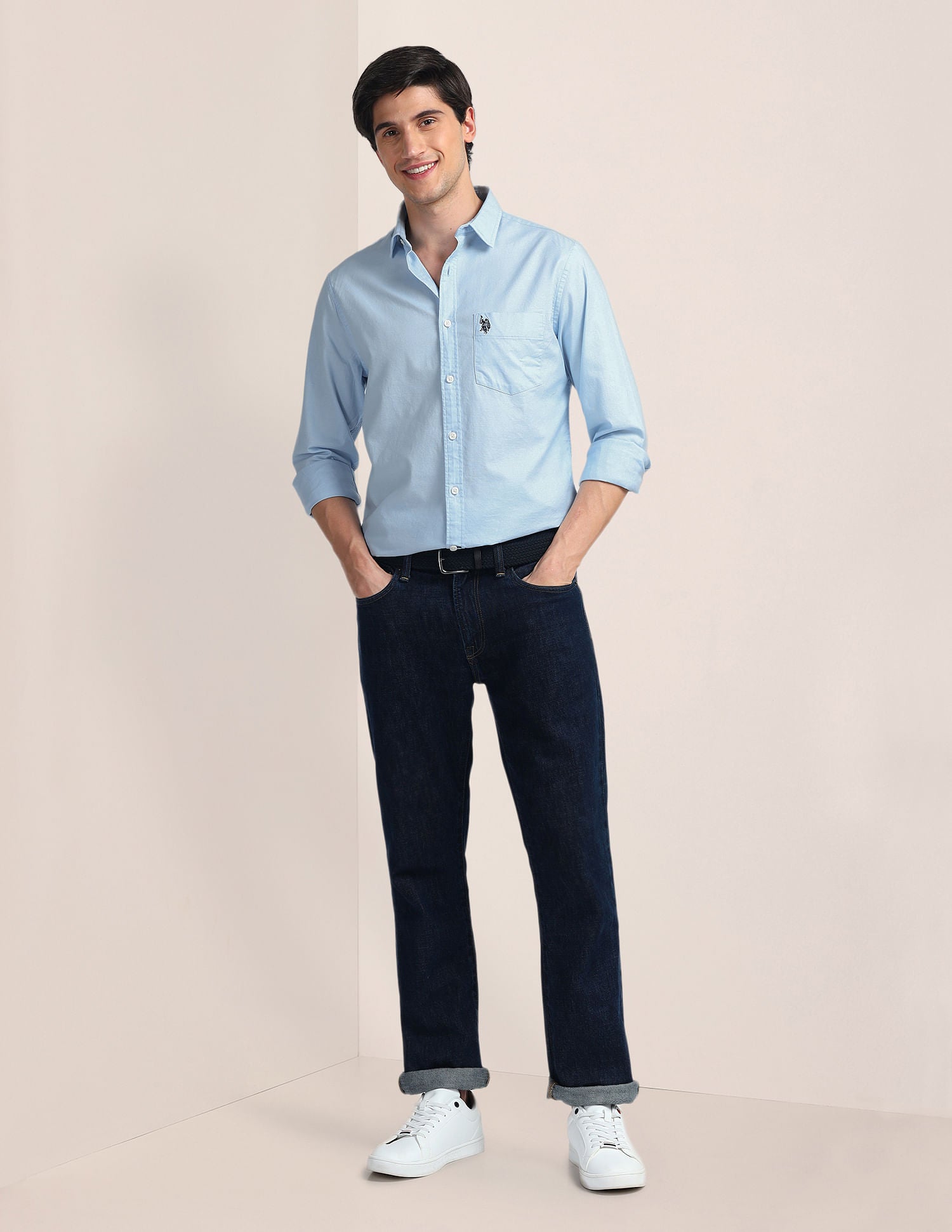 Solid Dobby Shirt Blue - U.S. Polo Assn. India | Large