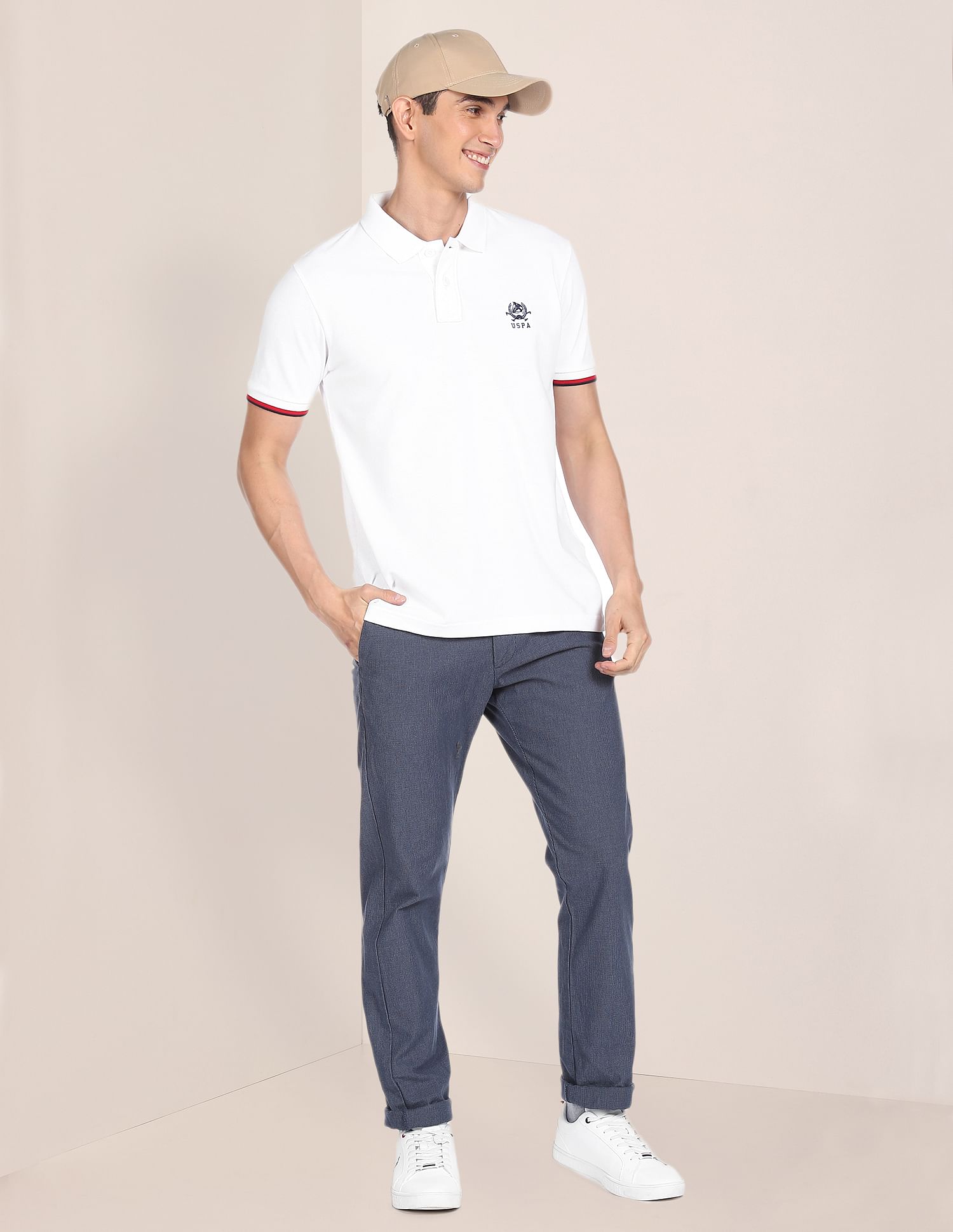 Pure Cotton Solid Polo Shirt White - U.S. POLO ASSN. | Large