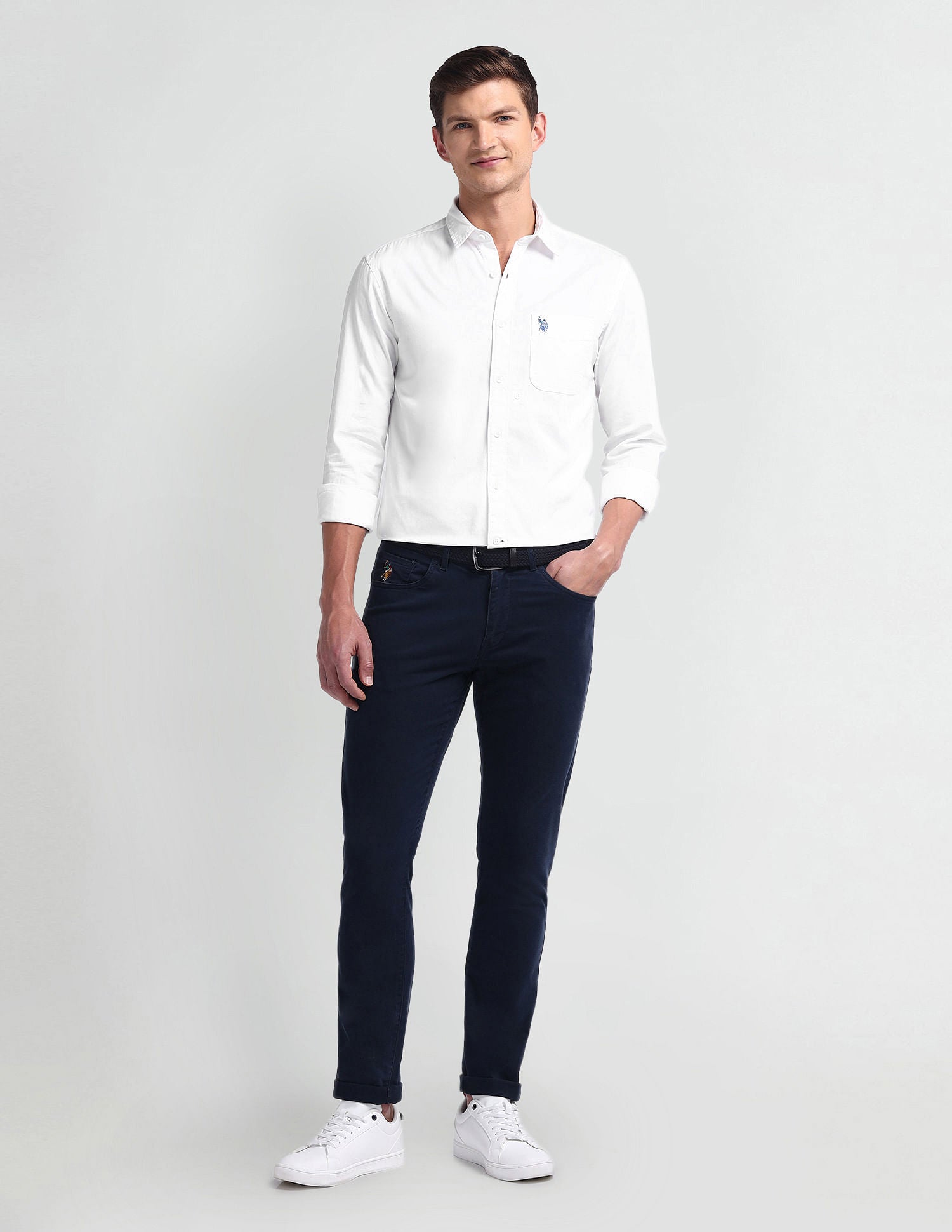 Semi Cutaway Collar Slim Fit Shirt White - U.S. Polo Assn. India | Large