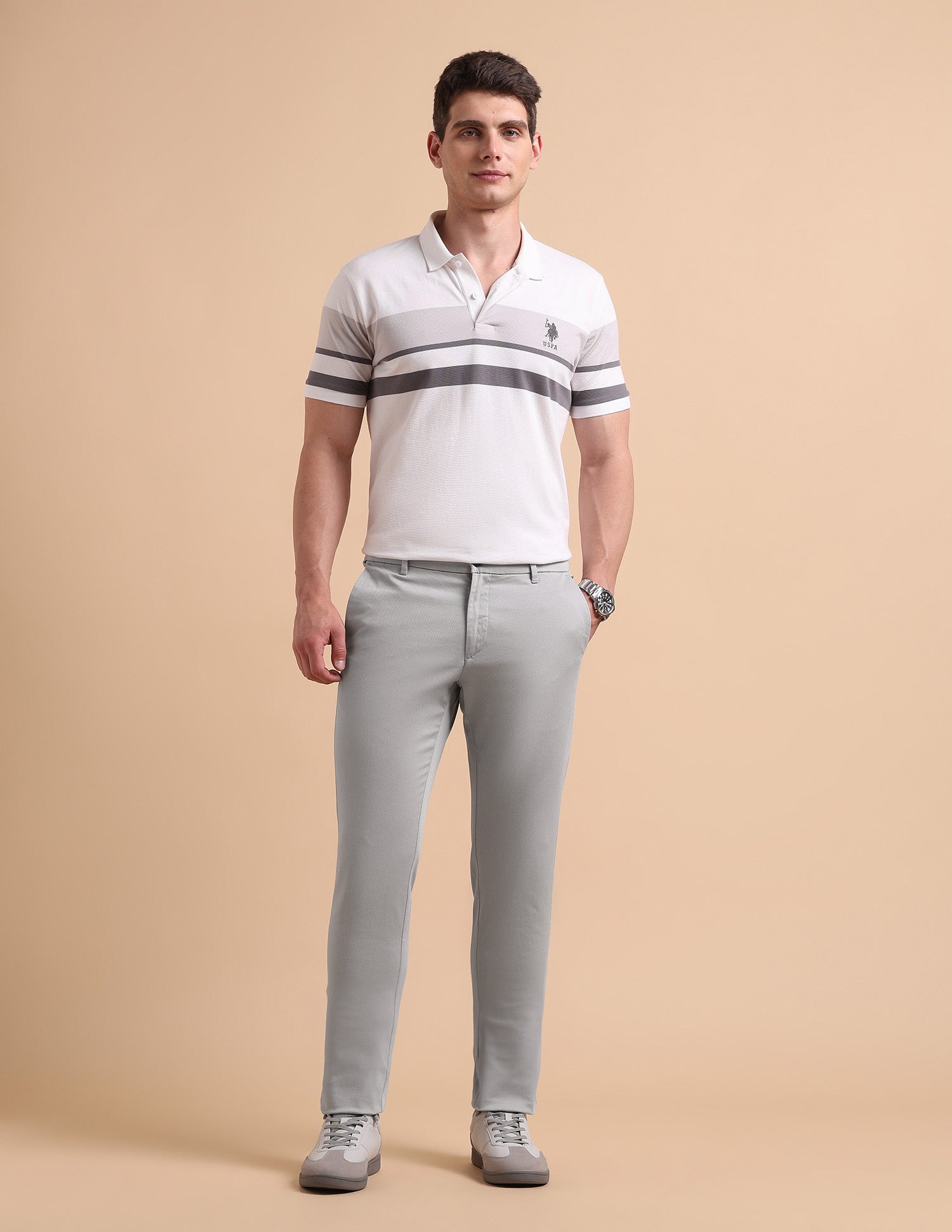 Satin Super Slim Fit Trousers Light Grey - U.S. POLO ASSN. | Large