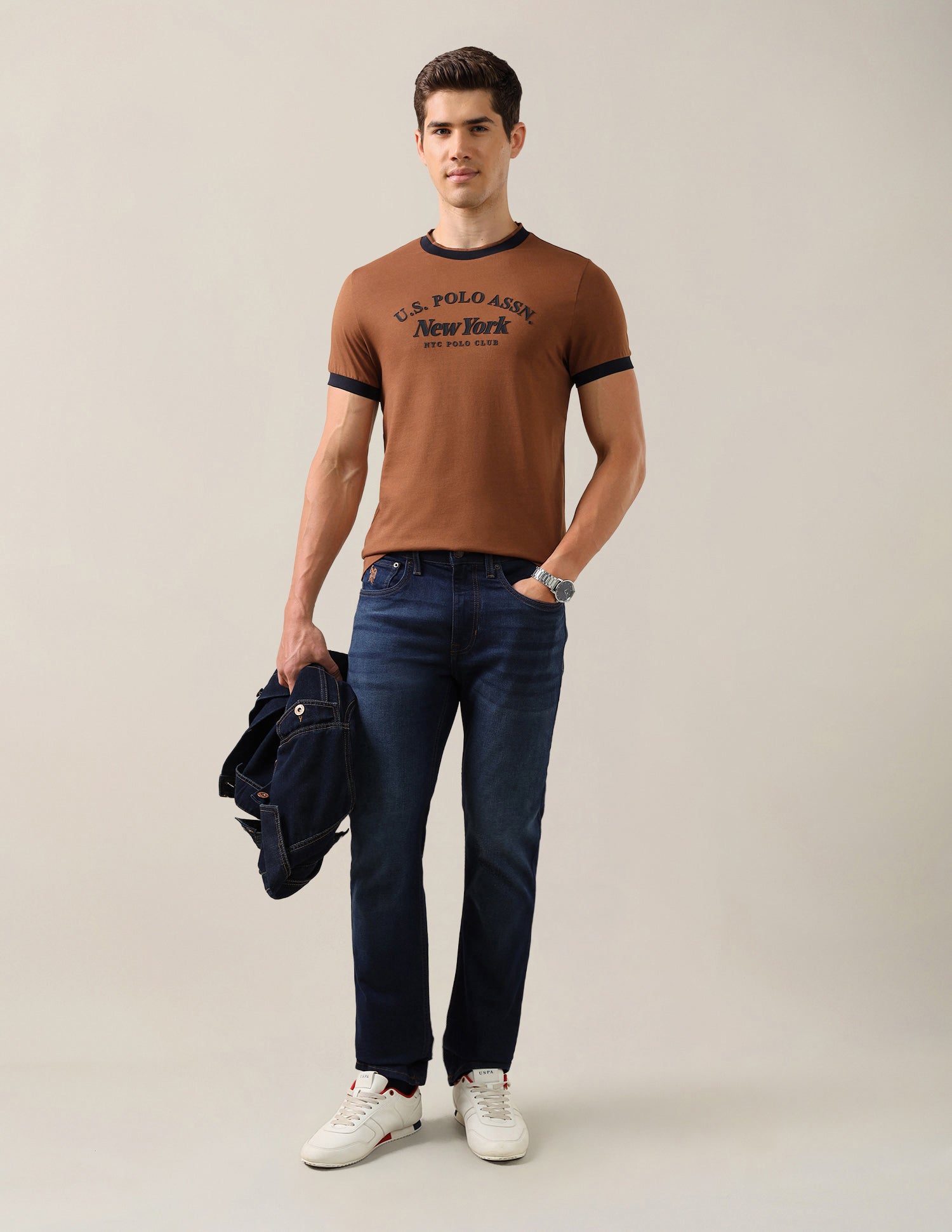 Brand Embossed Slim Fit T-Shirt Brown - U.S. Polo Assn. India | Large
