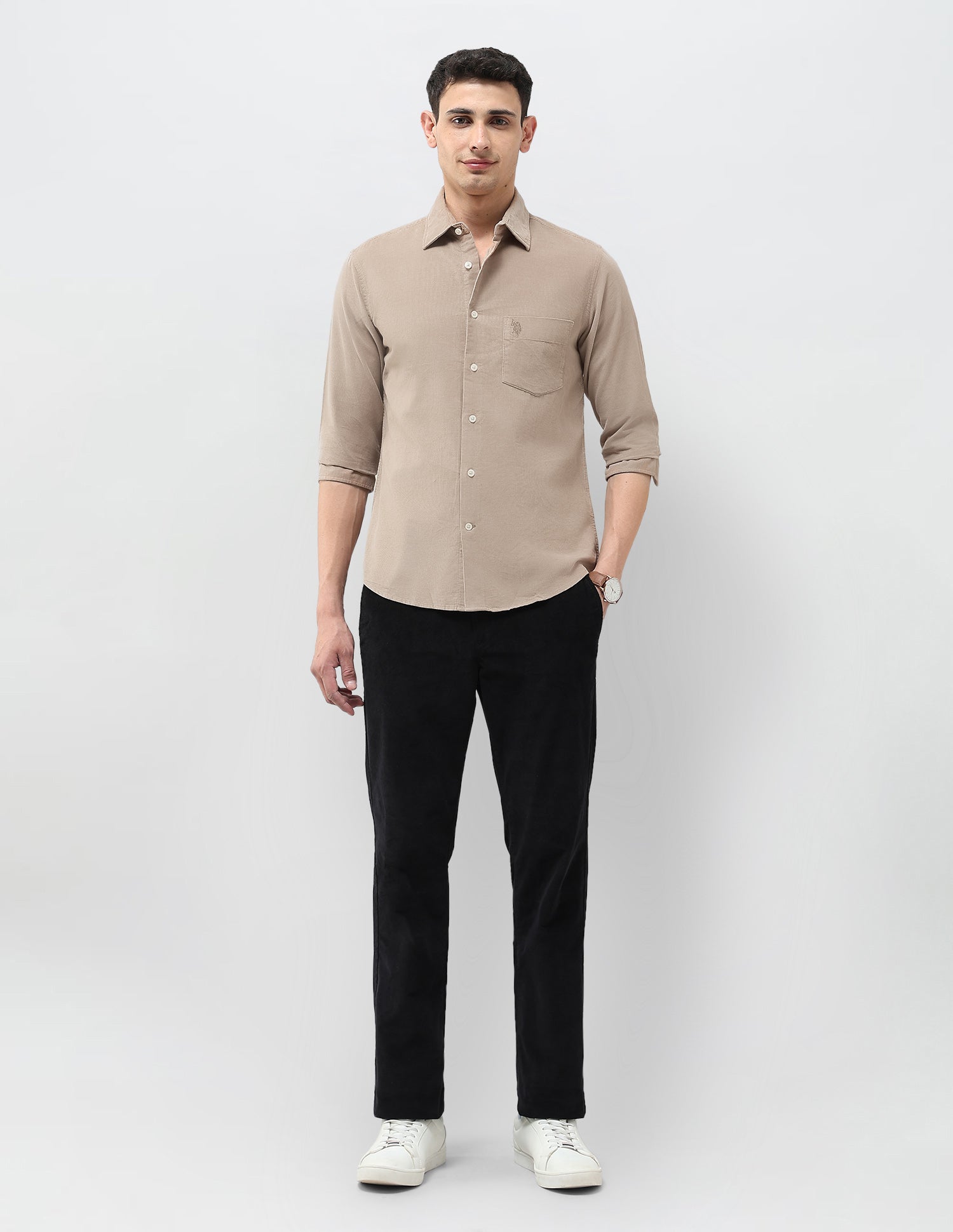 Corduroy Tailored Fit Shirt Beige - U.S. POLO ASSN. | Large