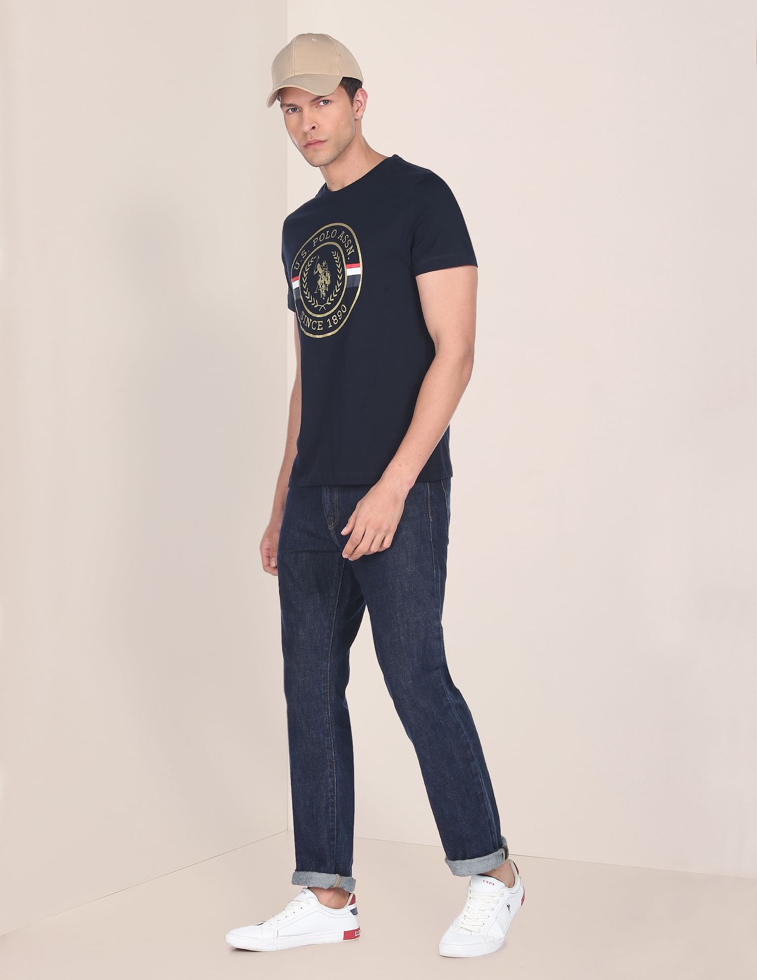 Graphic Print Crew Neck T-shirt Navy - U.S. Polo Assn. India | Large