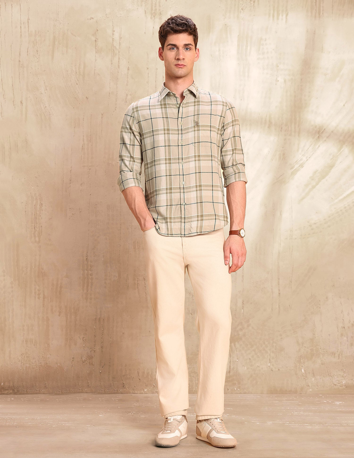 Twill Regular Fit Shirt Khaki - U.S. POLO ASSN. | Large