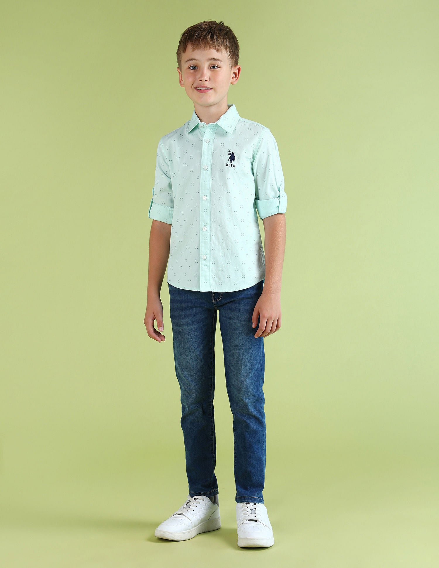 Boys Regular Fit Printed Shirt Mint - U.S. POLO ASSN. | Large