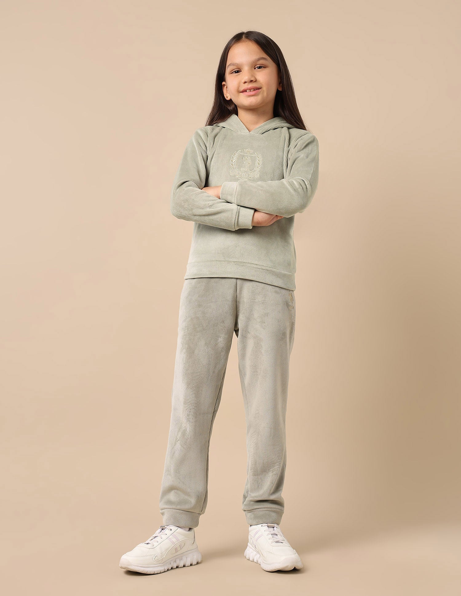 Girls Ribbed Hooded Sweatshirt Light Green - U.S. POLO ASSN. | Large