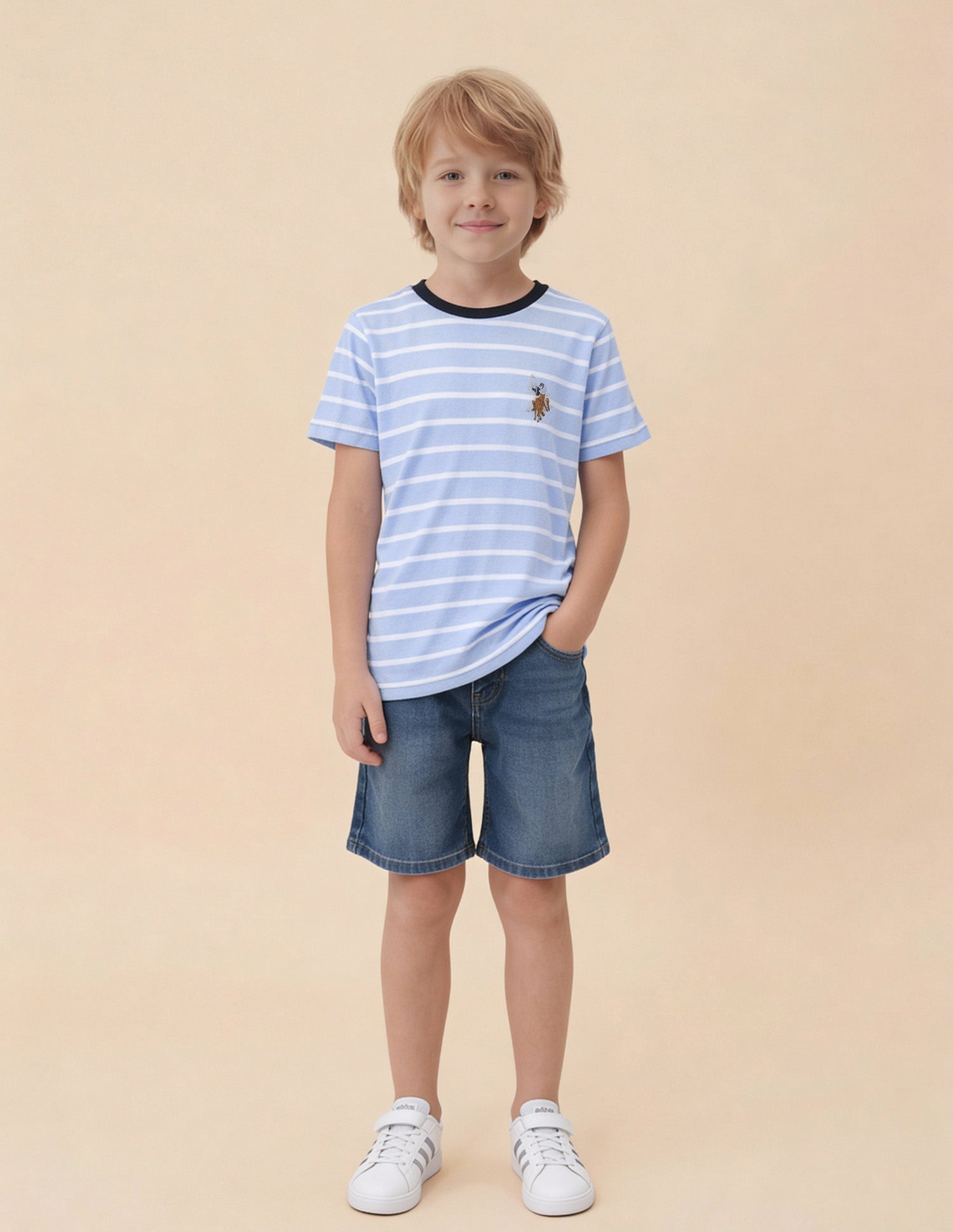 Boys Horizontal Striped T-Shirt Light Blue - U.S. Polo Assn. India | Large