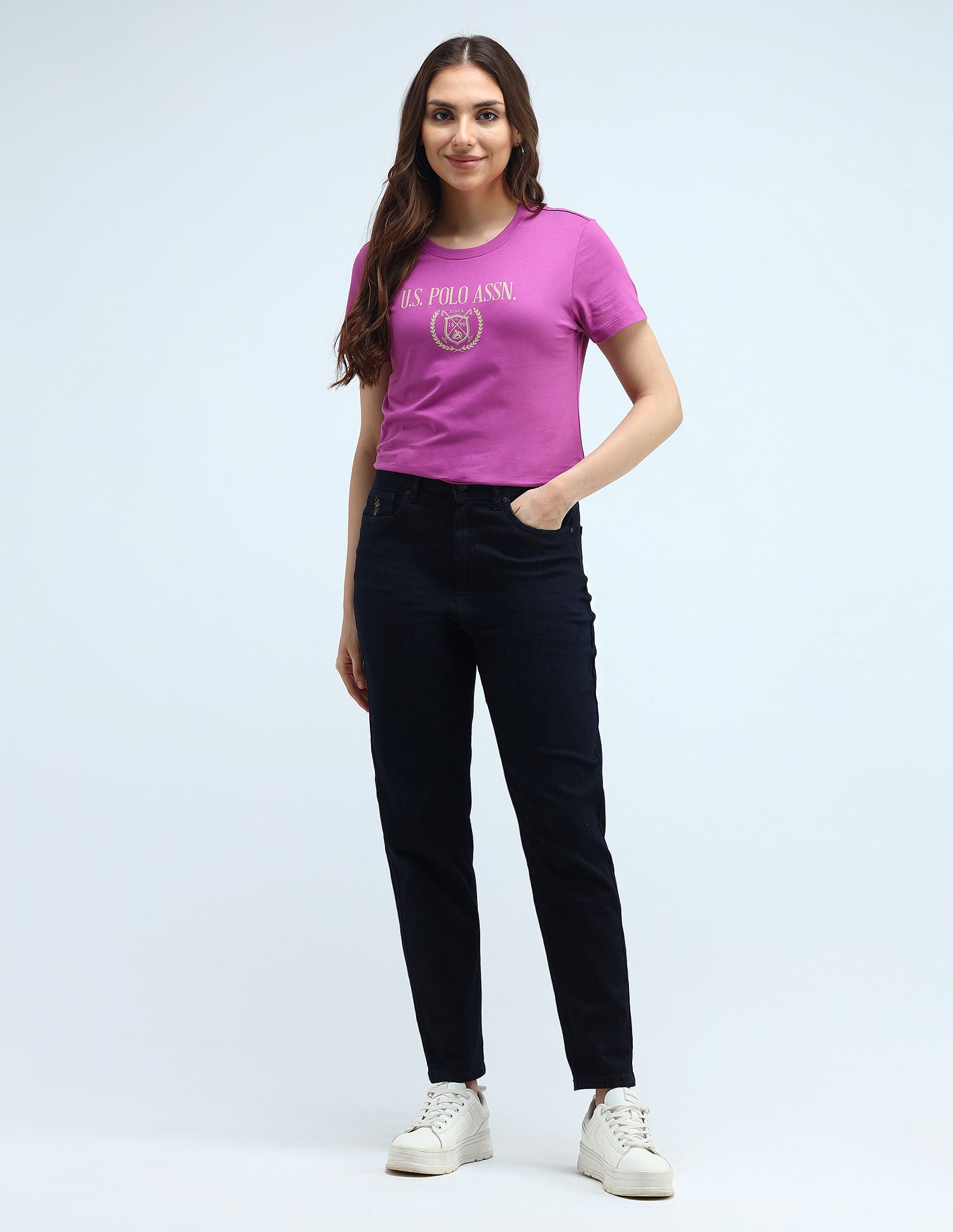 High Rise Mom Fit Jeans Dark Blue - U.S. POLO ASSN. | Large