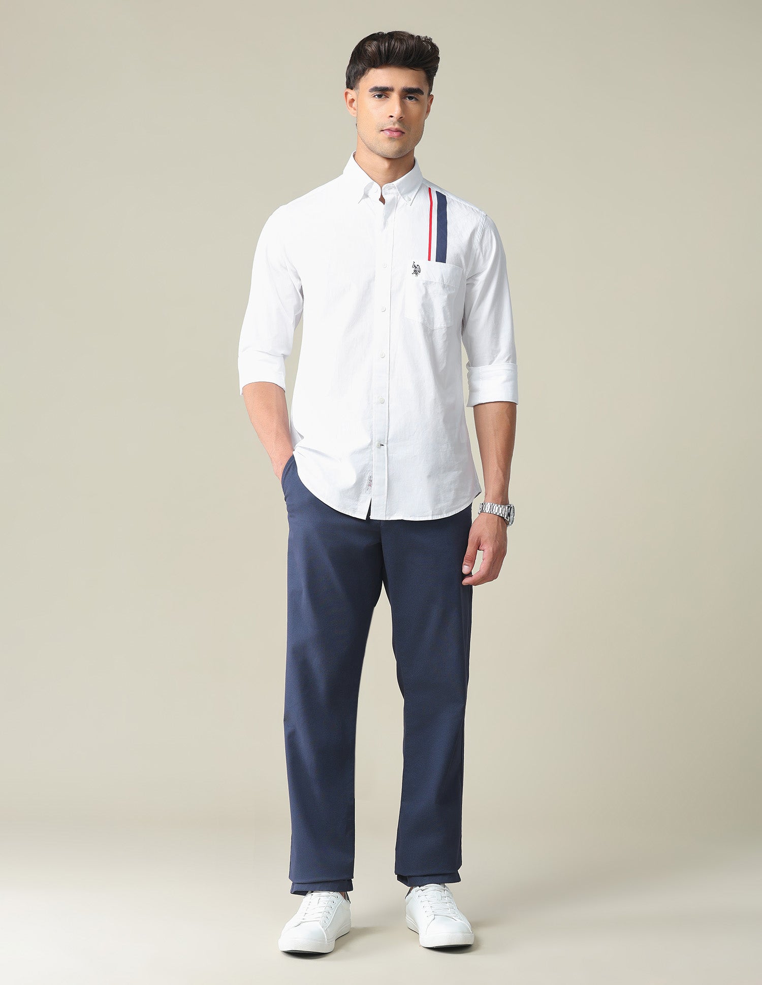 Engineered Stripe Cotton Casual Shirt White - U.S. POLO ASSN. | Large