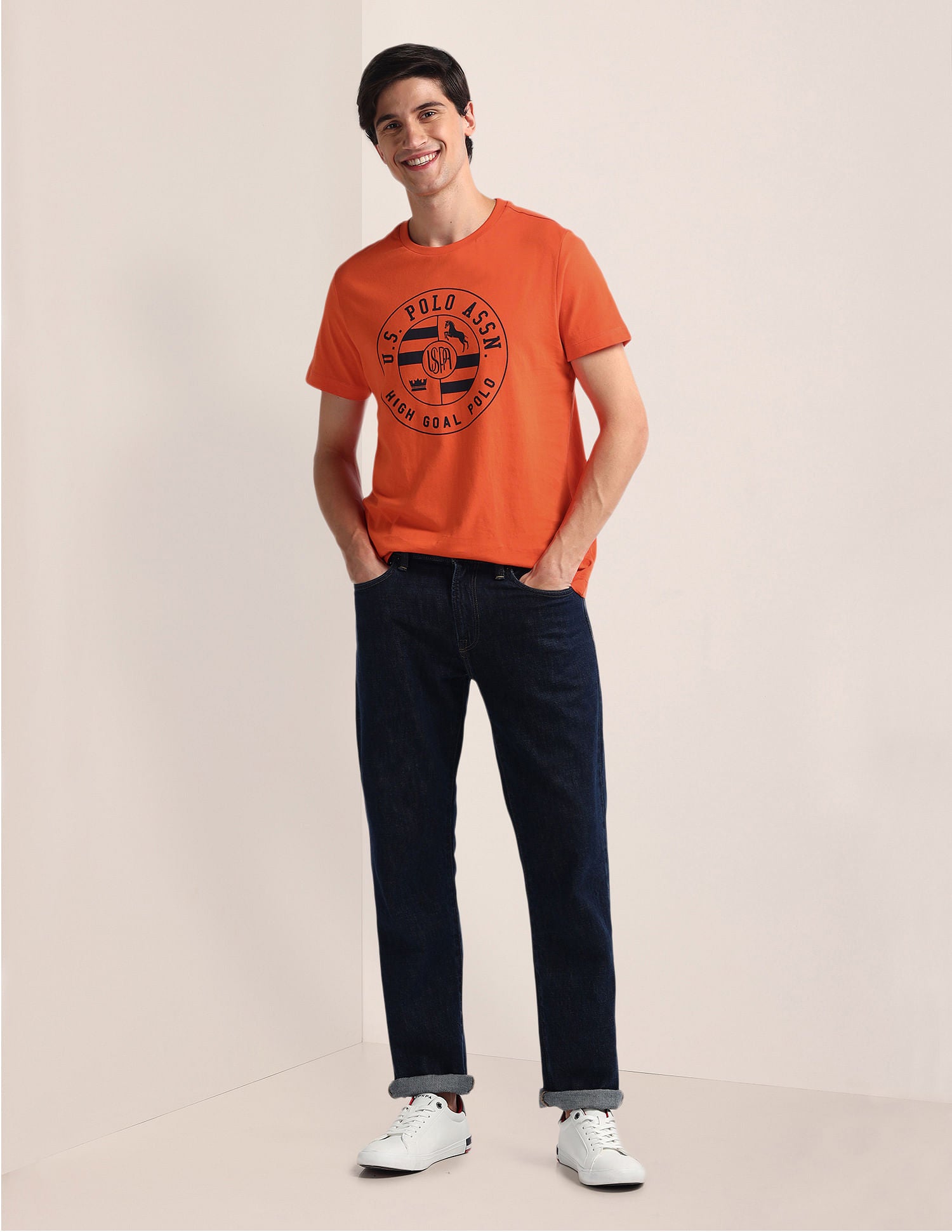 Round Neck Graphic Print T-Shirt Rust - U.S. Polo Assn. India | Large