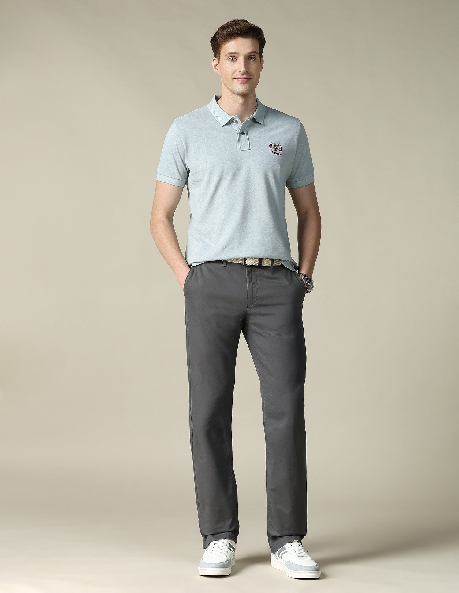 Textured Slim Fit Polo Shirt Light Grey - U.S. POLO ASSN. | Large