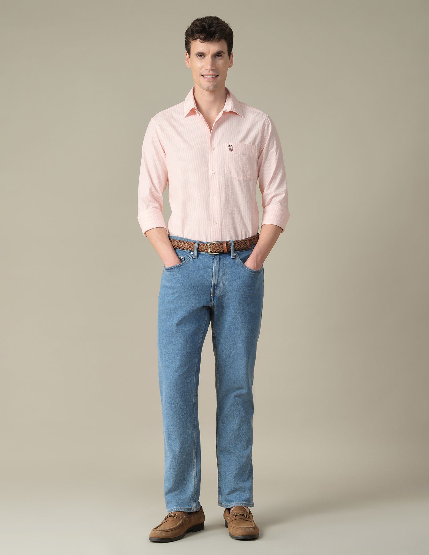 Vertical Striped Seersucker Shirt Pink - U.S. Polo Assn. India | Large