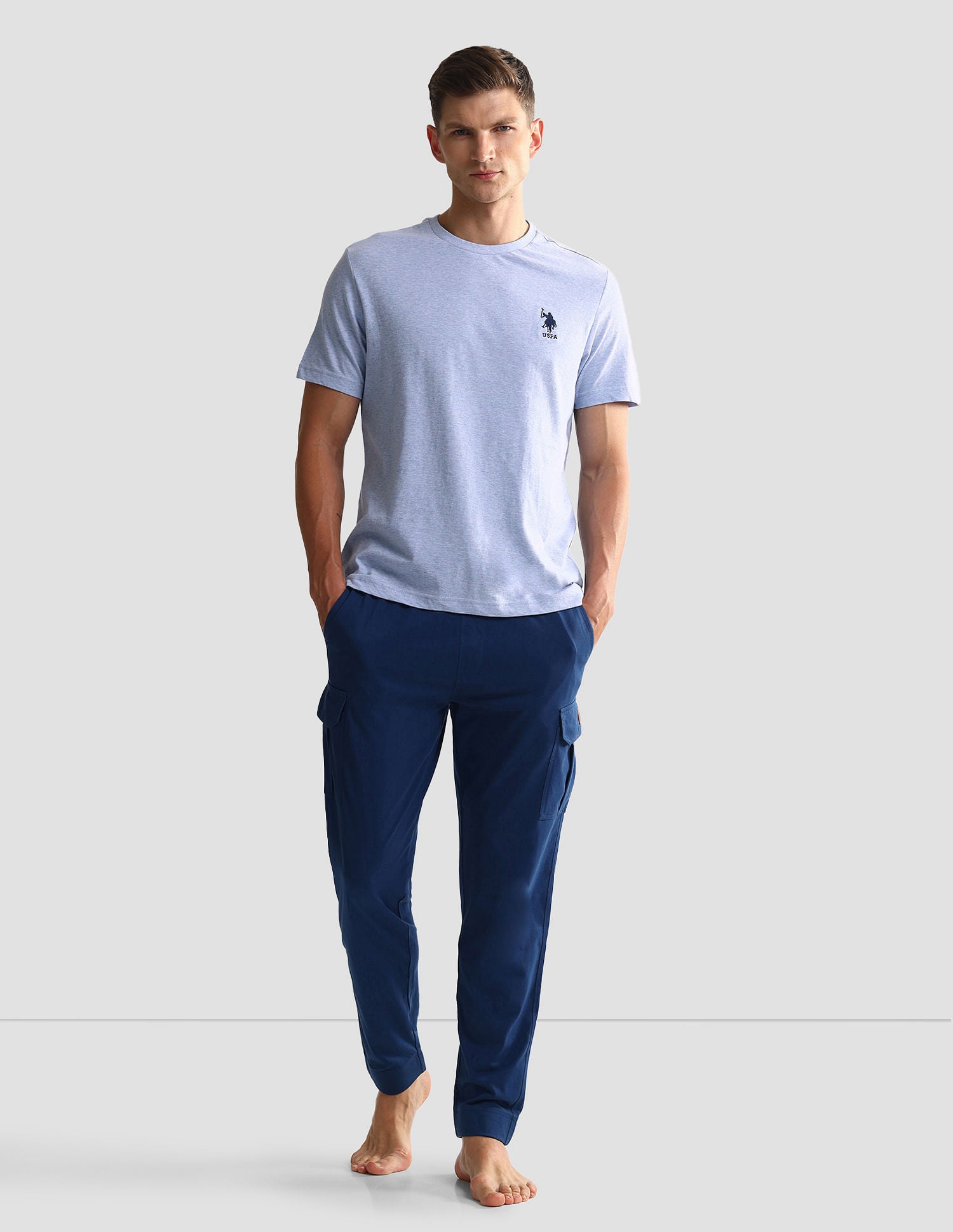 Tonal Logo Cotton 1633 Lounge T-Shirt - Pack Of 2 Olive and Blue Mel - U.S. POLO ASSN. | Large