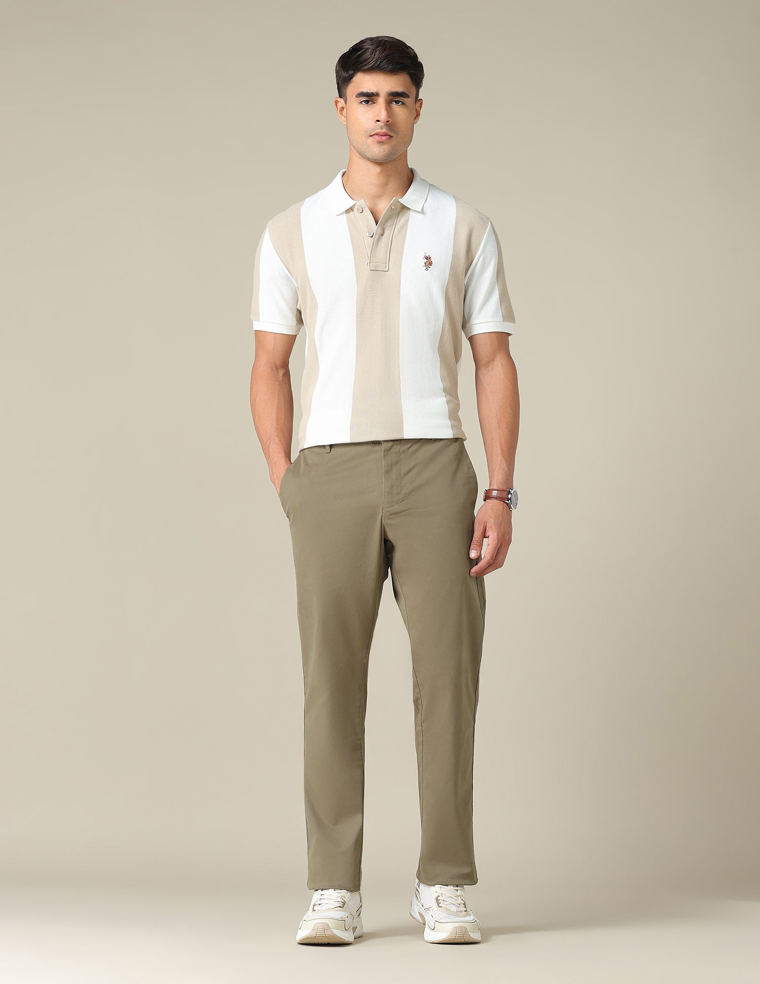 Denver Slim Fit Dobby Trousers Brown - U.S. POLO ASSN. | Large