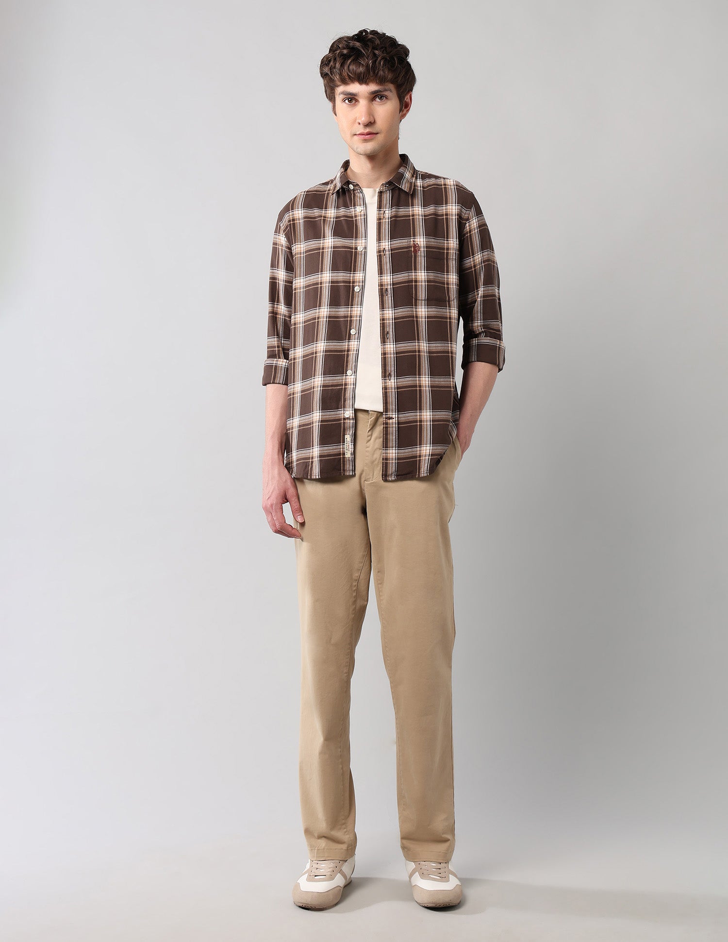 Grid Tattersall Checked Pure Cotton Shirt Brown - U.S. POLO ASSN. | Large