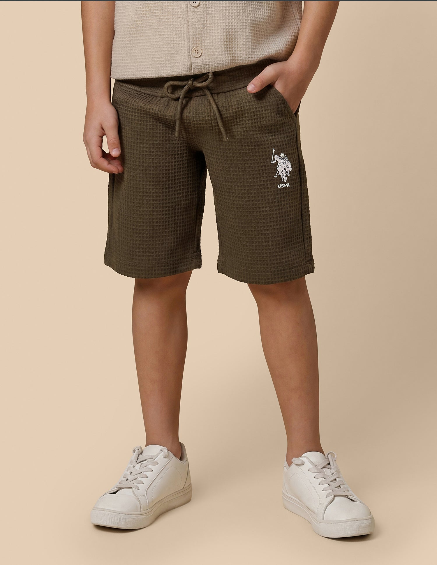 Textured Regular Fit Shorts Brown - U.S. Polo Assn. India | Large