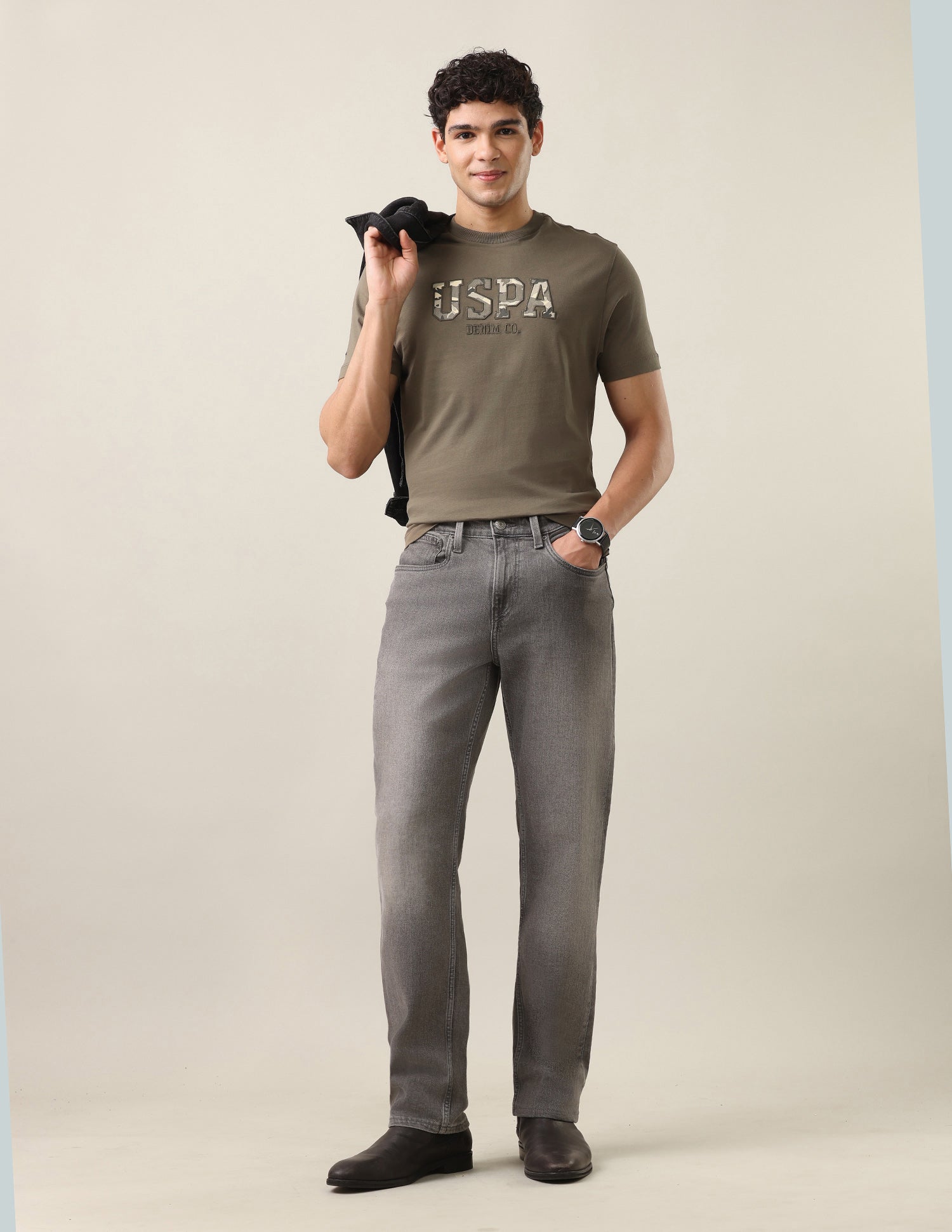 Camouflage Brand Printed Slim Fit T-Shirt Olive - U.S. Polo Assn. India | Large